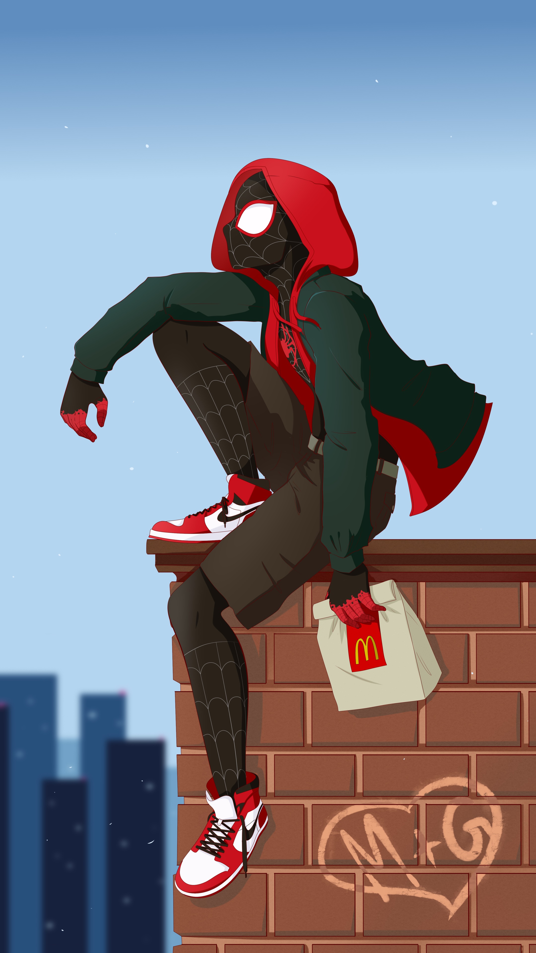 Spider-Man from Marvel holding McDonald's bag HD Phone Wallpaper