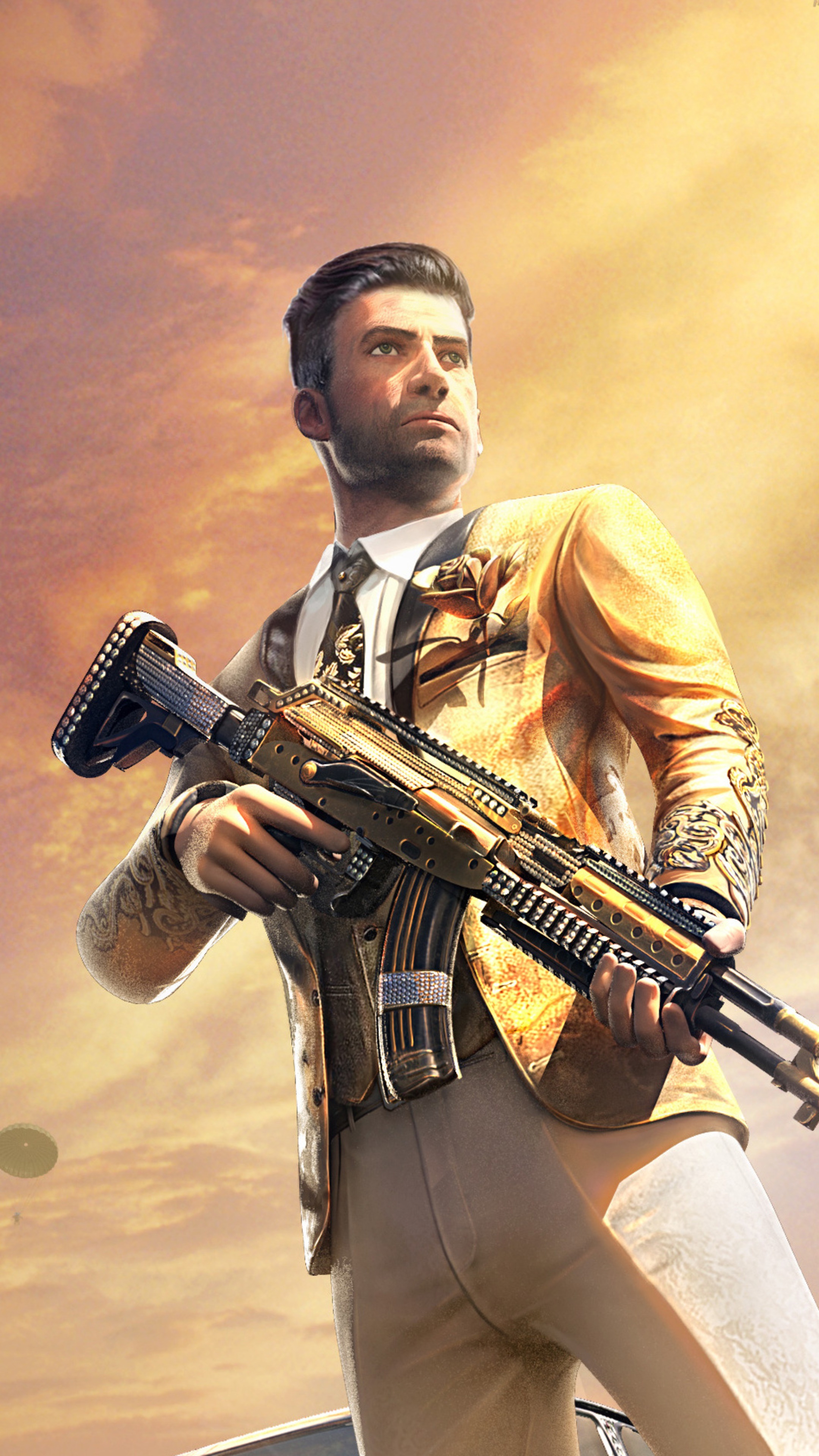 Man in suit holding a golden assault rifle in PUBG HD Phone Wallpaper