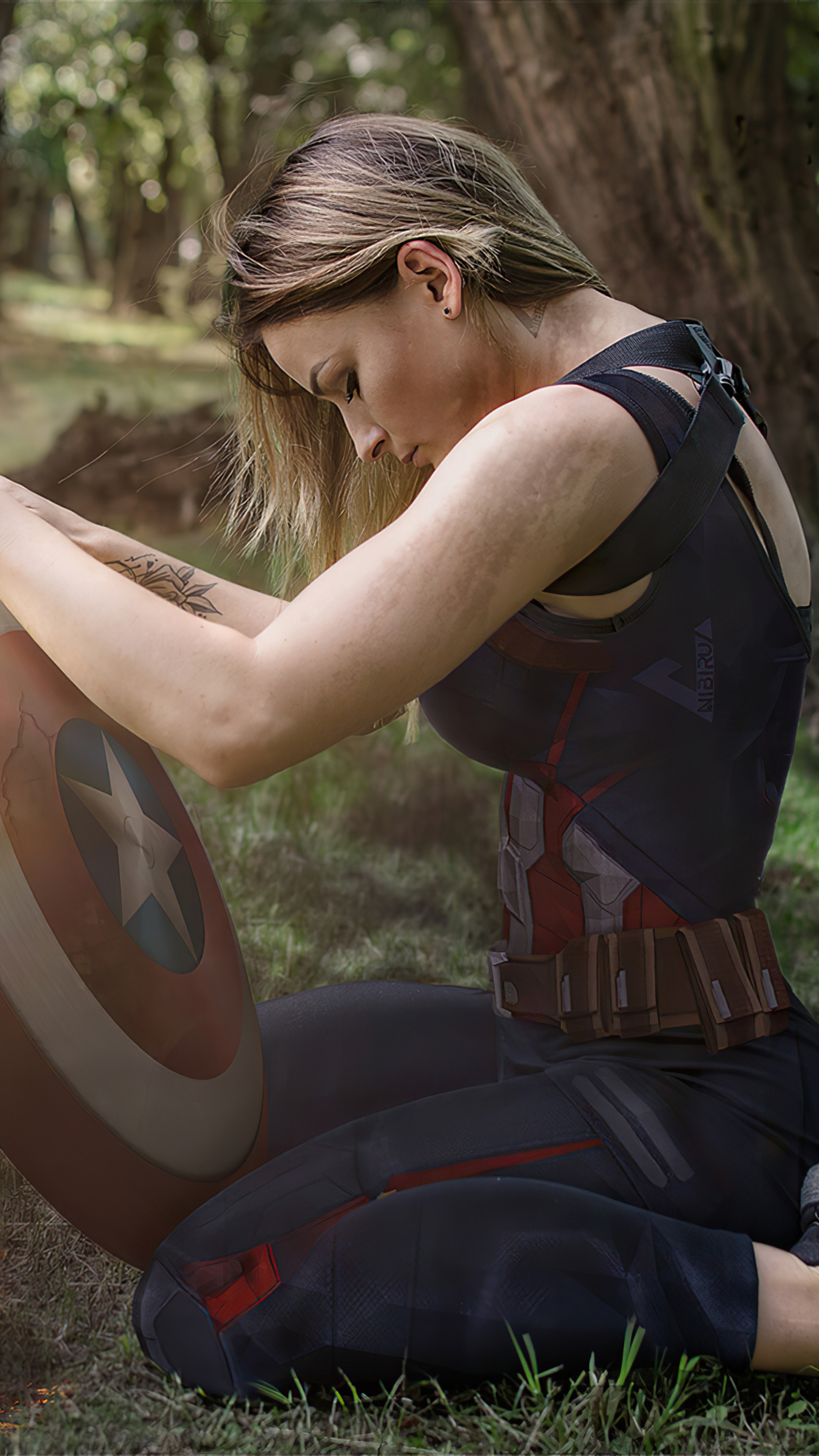 Captain America cosplay in forest HD Phone Wallpaper