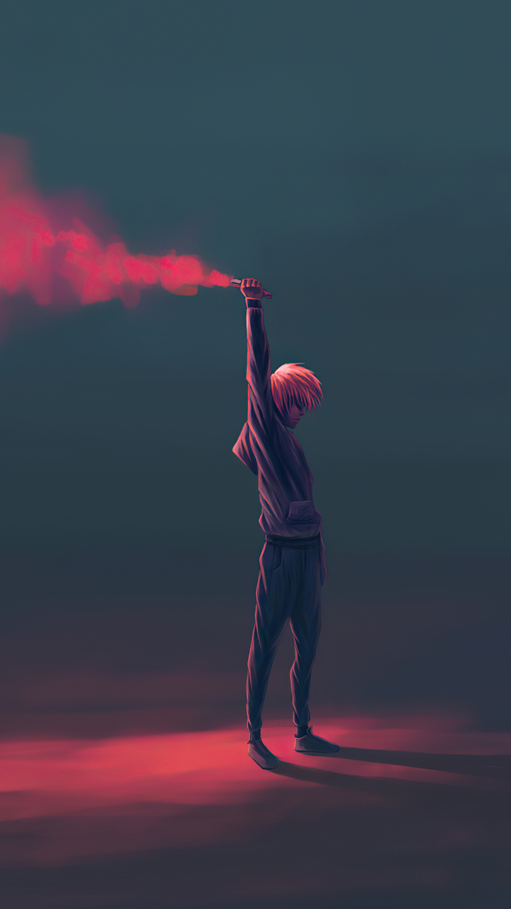 Person holding a red smoke flare HD Phone Wallpaper