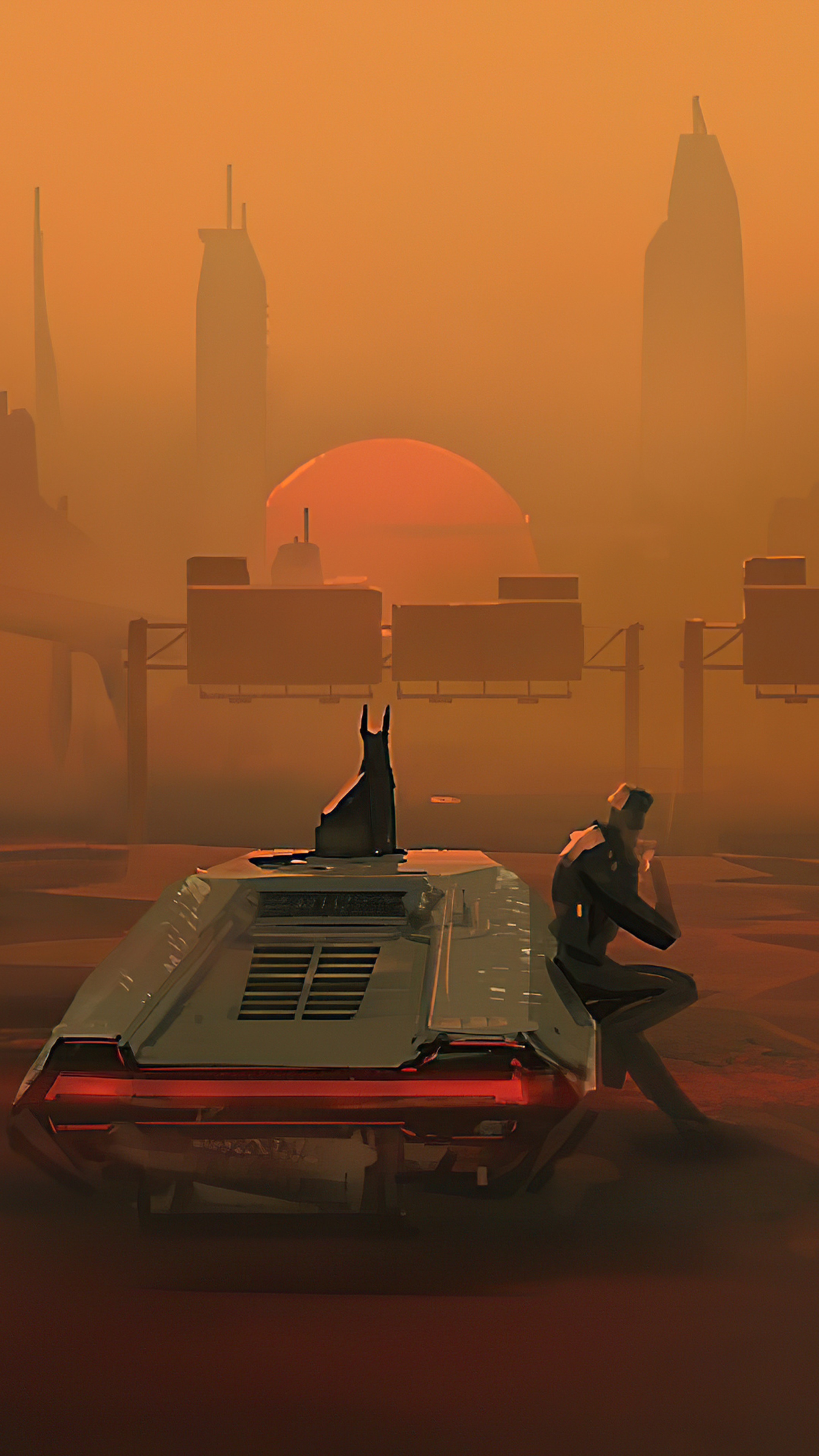 Cyberpunk artwork of a man smoking with a dog on a vehicle HD Phone Wallpaper