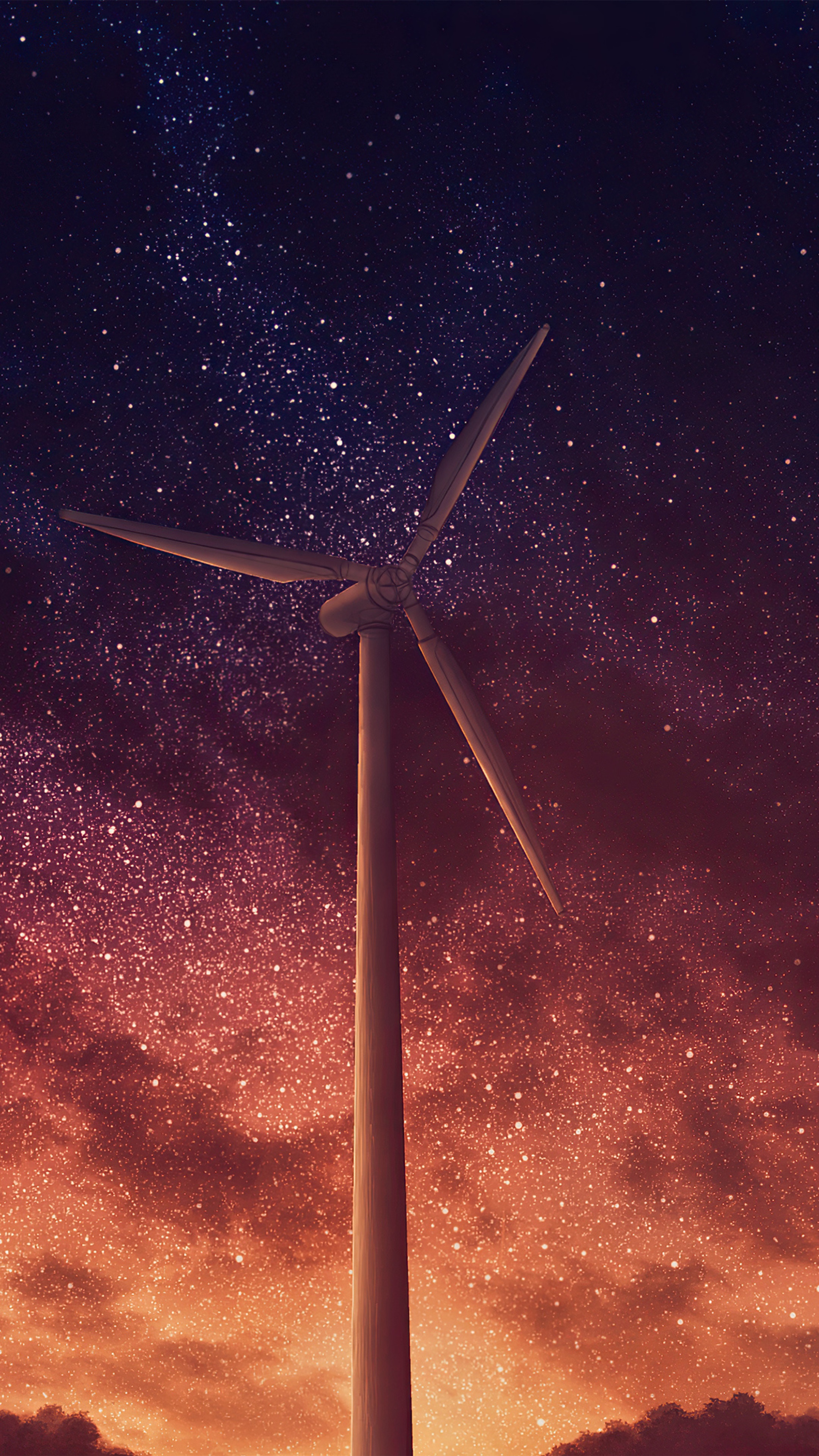 Wind turbine against a starry sky HD Phone Wallpaper