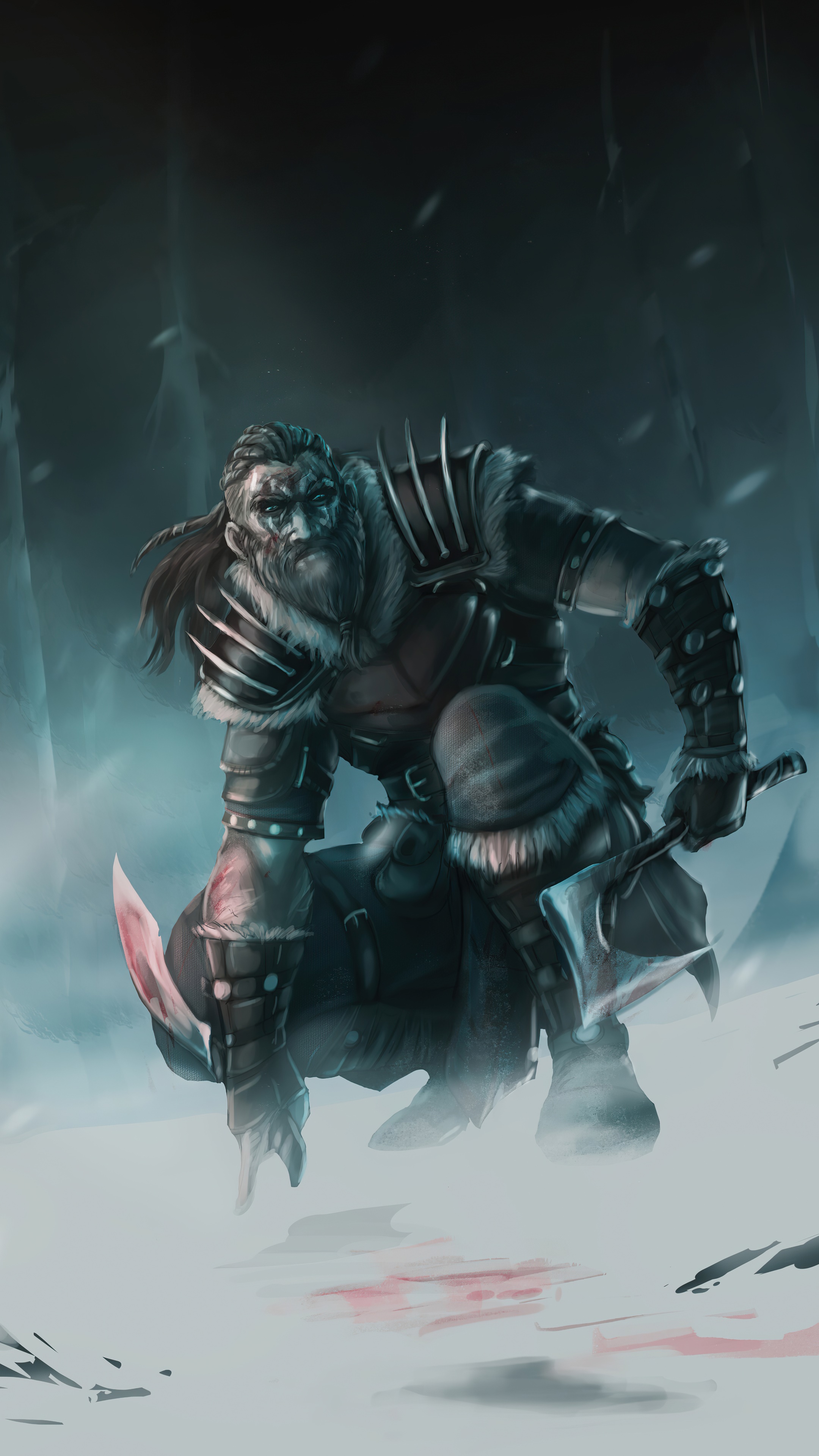 Warrior with axes in the snow HD Phone Wallpaper