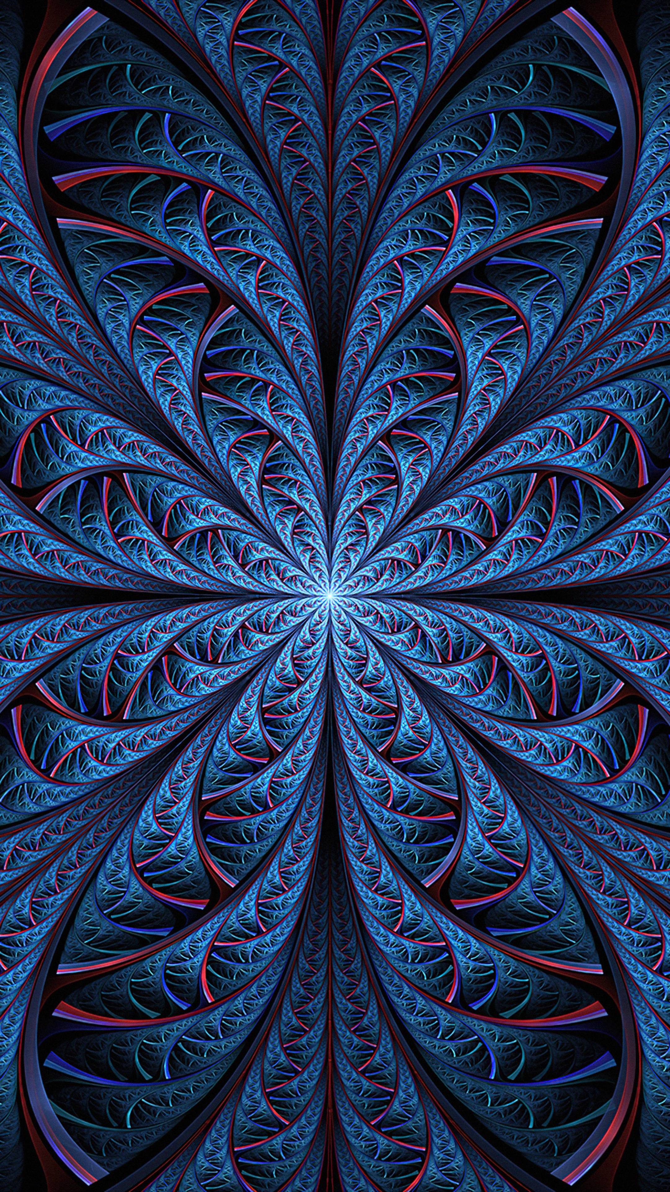Abstract fractal art with blue and red patterns HD Phone Wallpaper