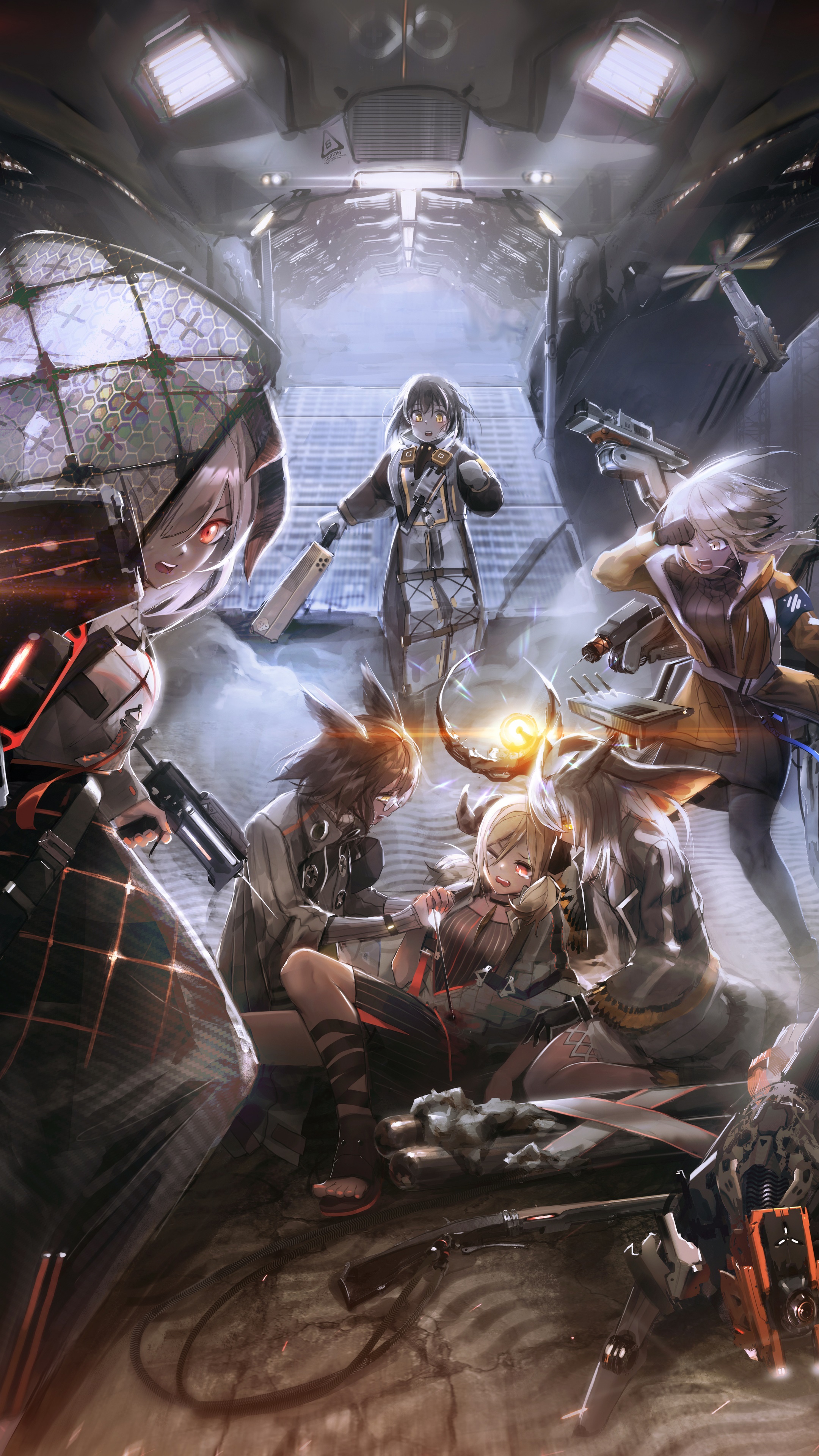 Arknights characters in a futuristic setting HD Phone Wallpaper