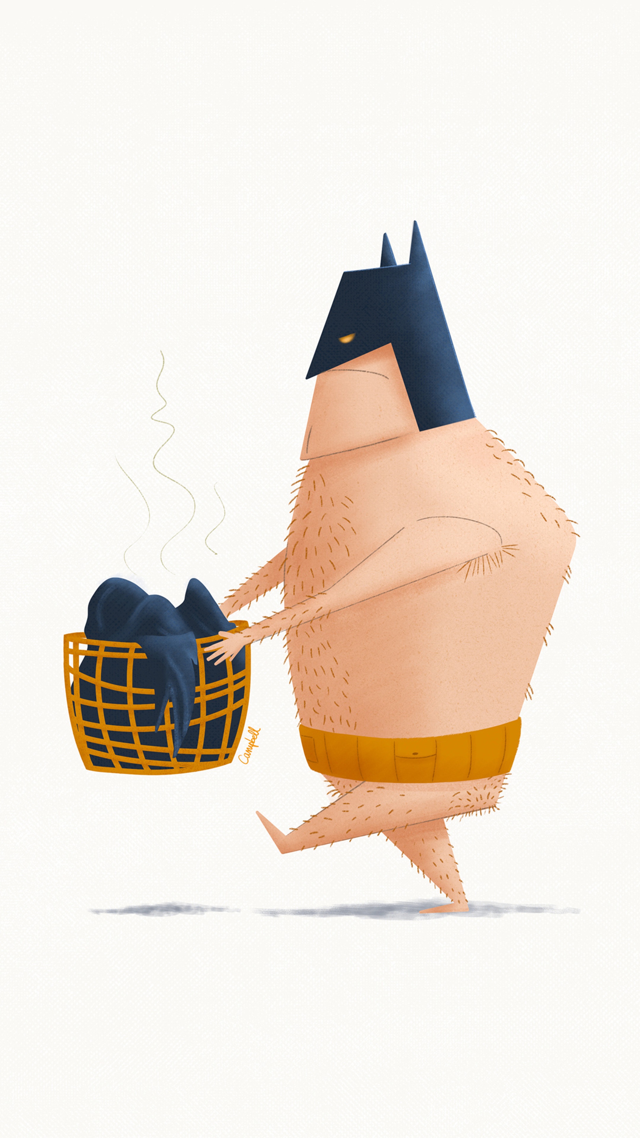 Artwork of a hairy Batman carrying laundry HD Phone Wallpaper