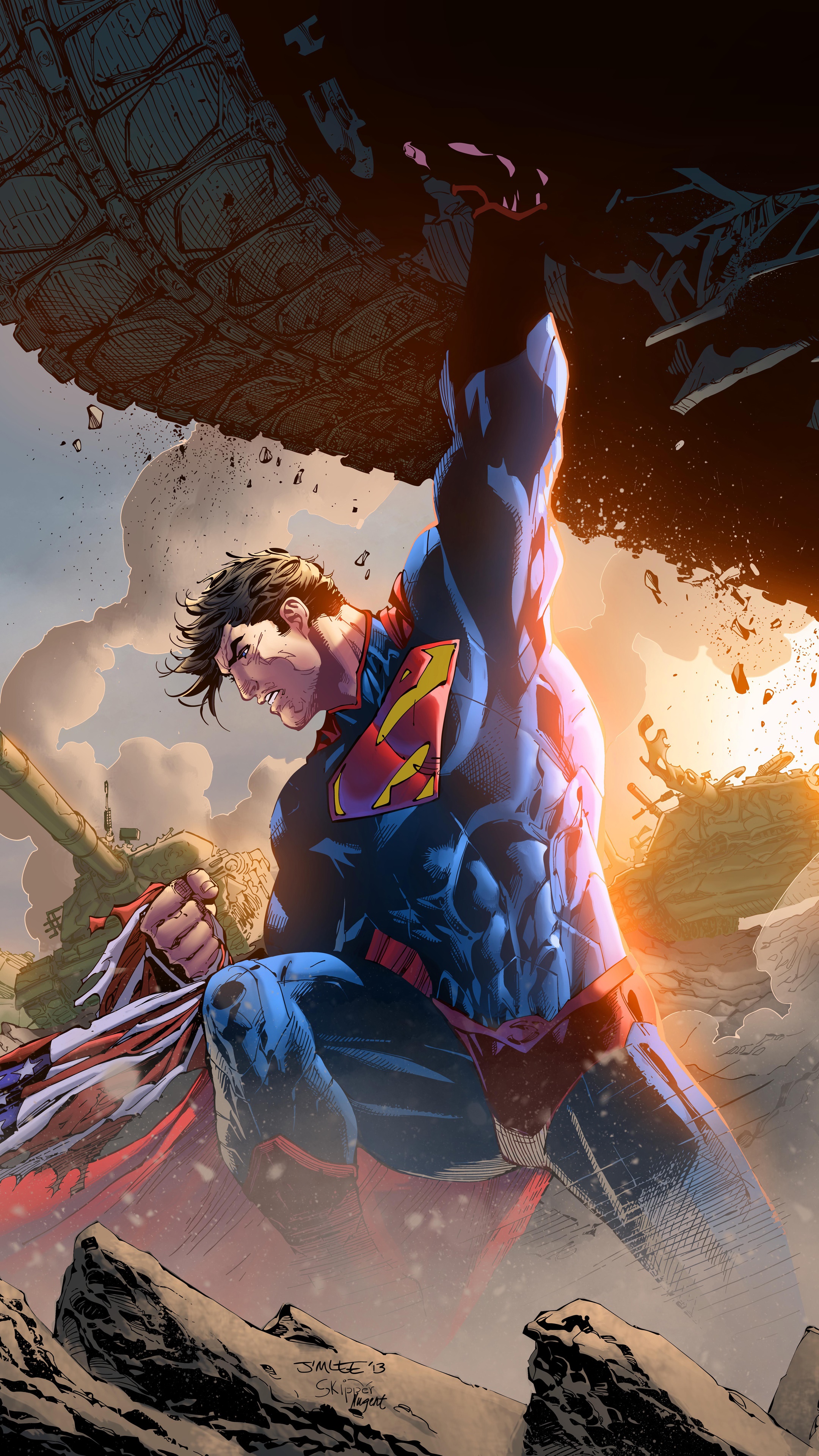 Superman holding up a large object HD Phone Wallpaper