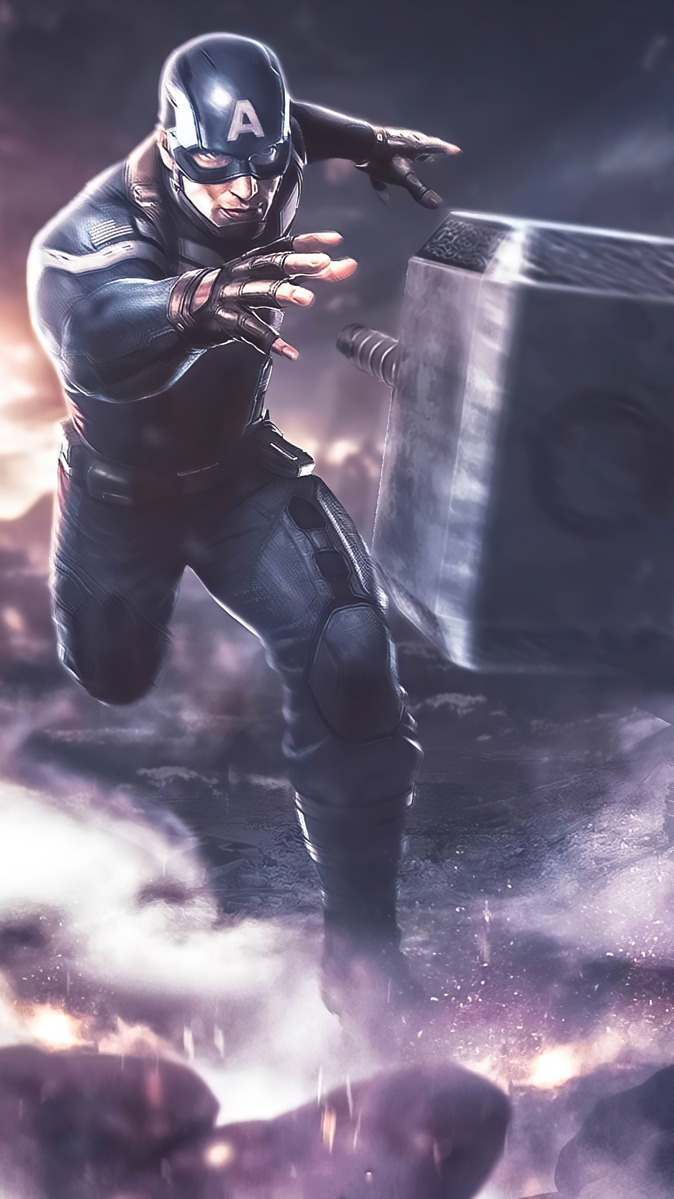 Captain America from Marvel Comics holding Mjolnir HD Phone Wallpaper