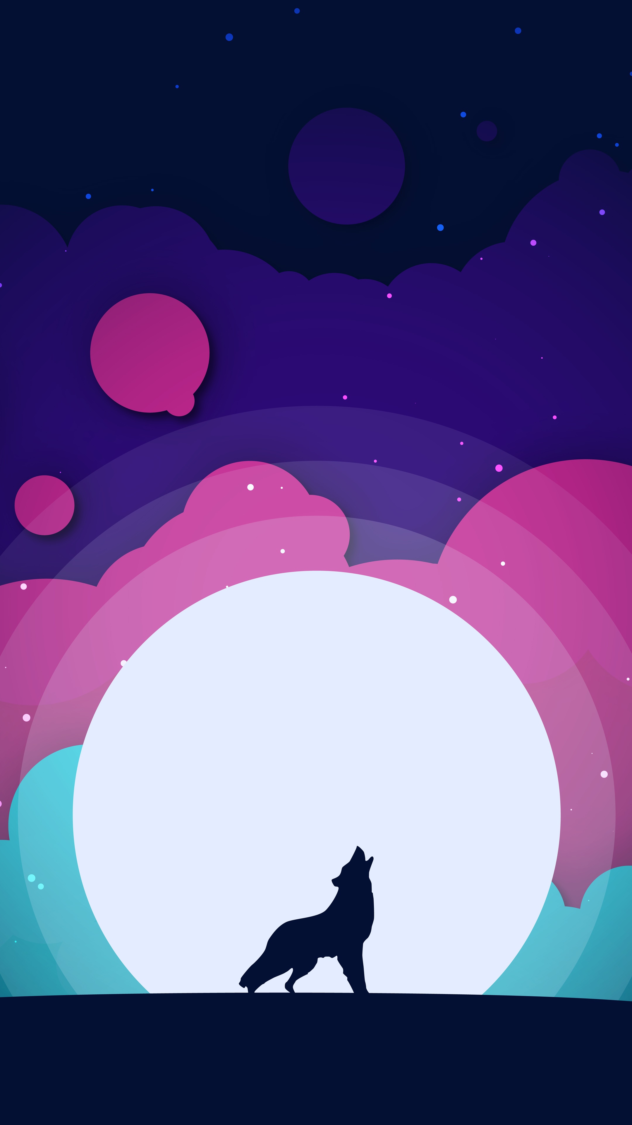 Minimalist artwork of a wolf howling at the moon HD Phone Wallpaper