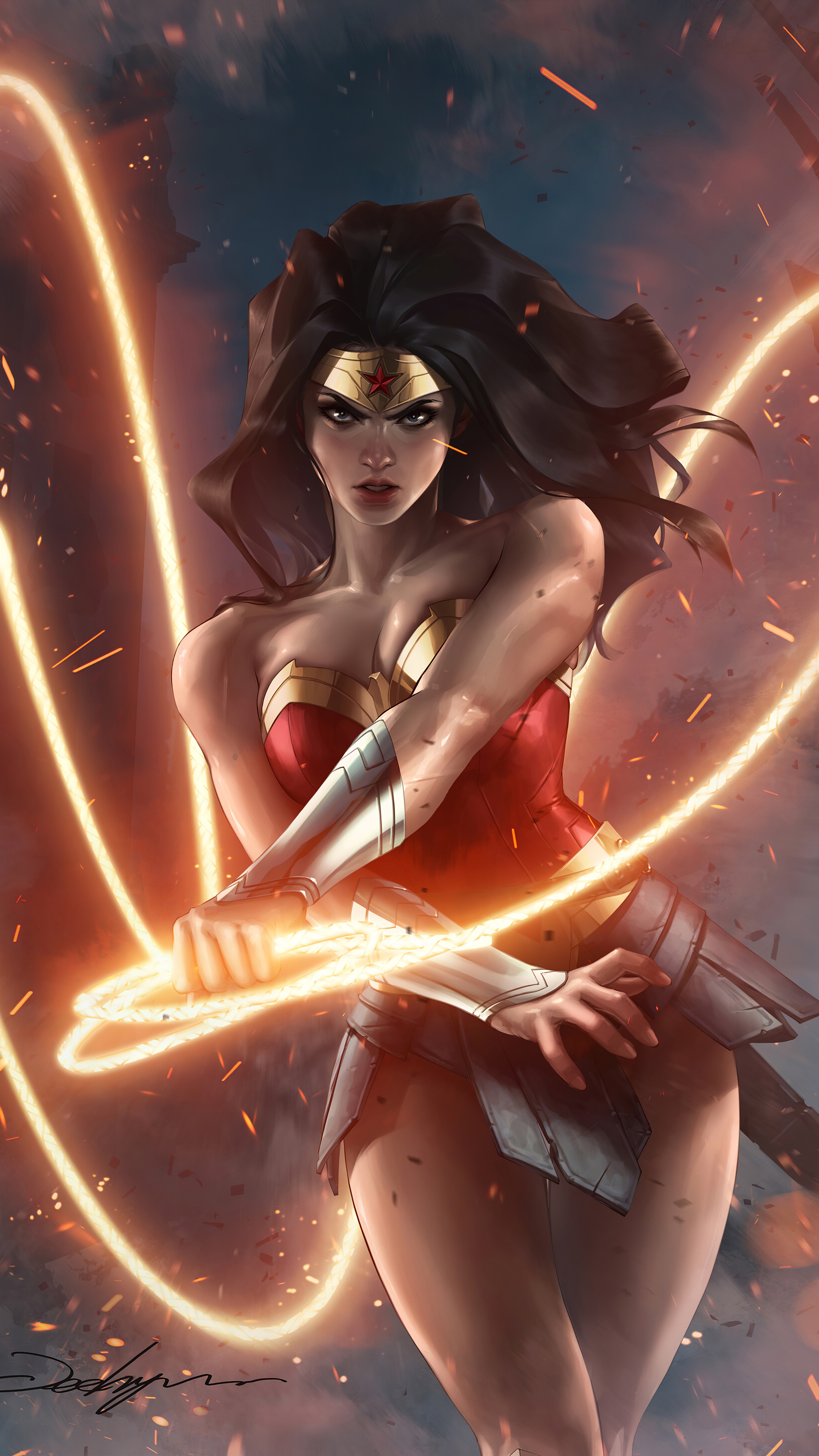 Wonder Woman with Lasso of Truth Artwork HD Phone Wallpaper