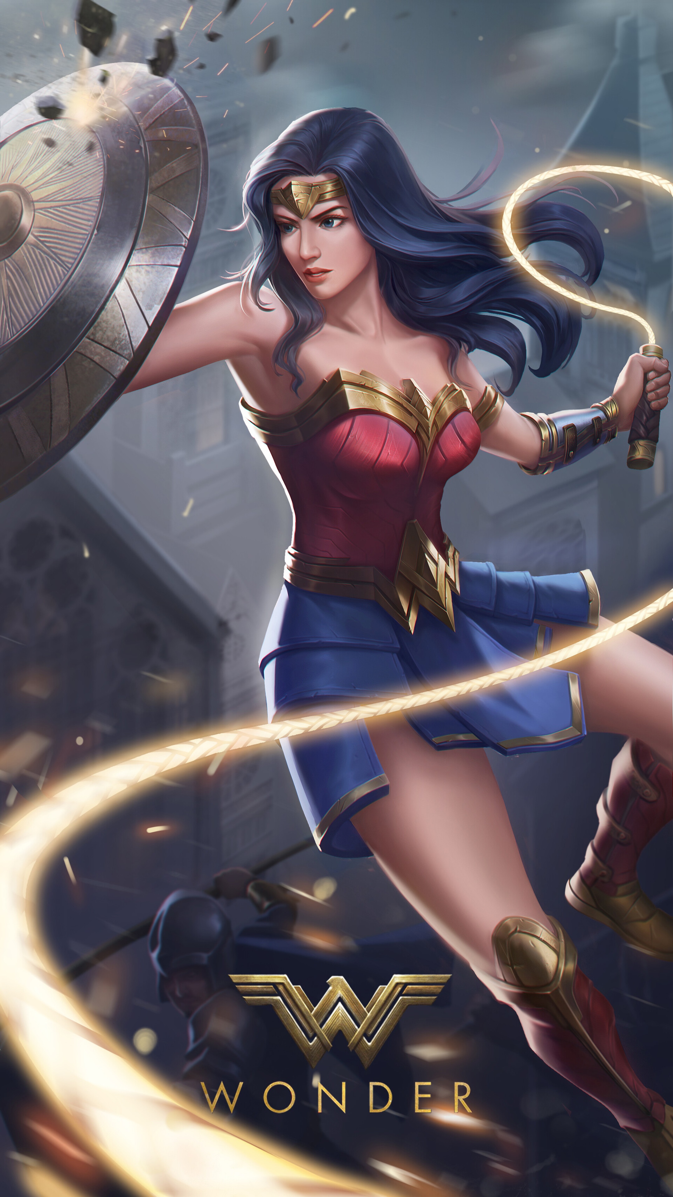 Wonder Woman artwork with lasso and shield HD Phone Wallpaper