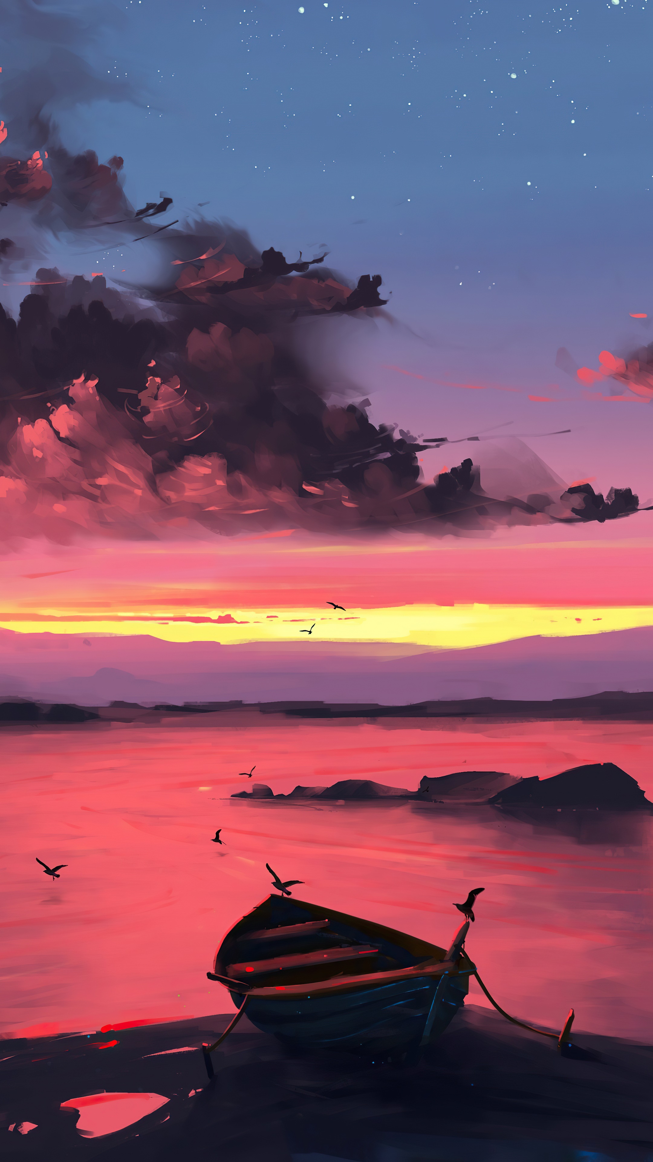 Boat on the water at sunset HD Phone Wallpaper