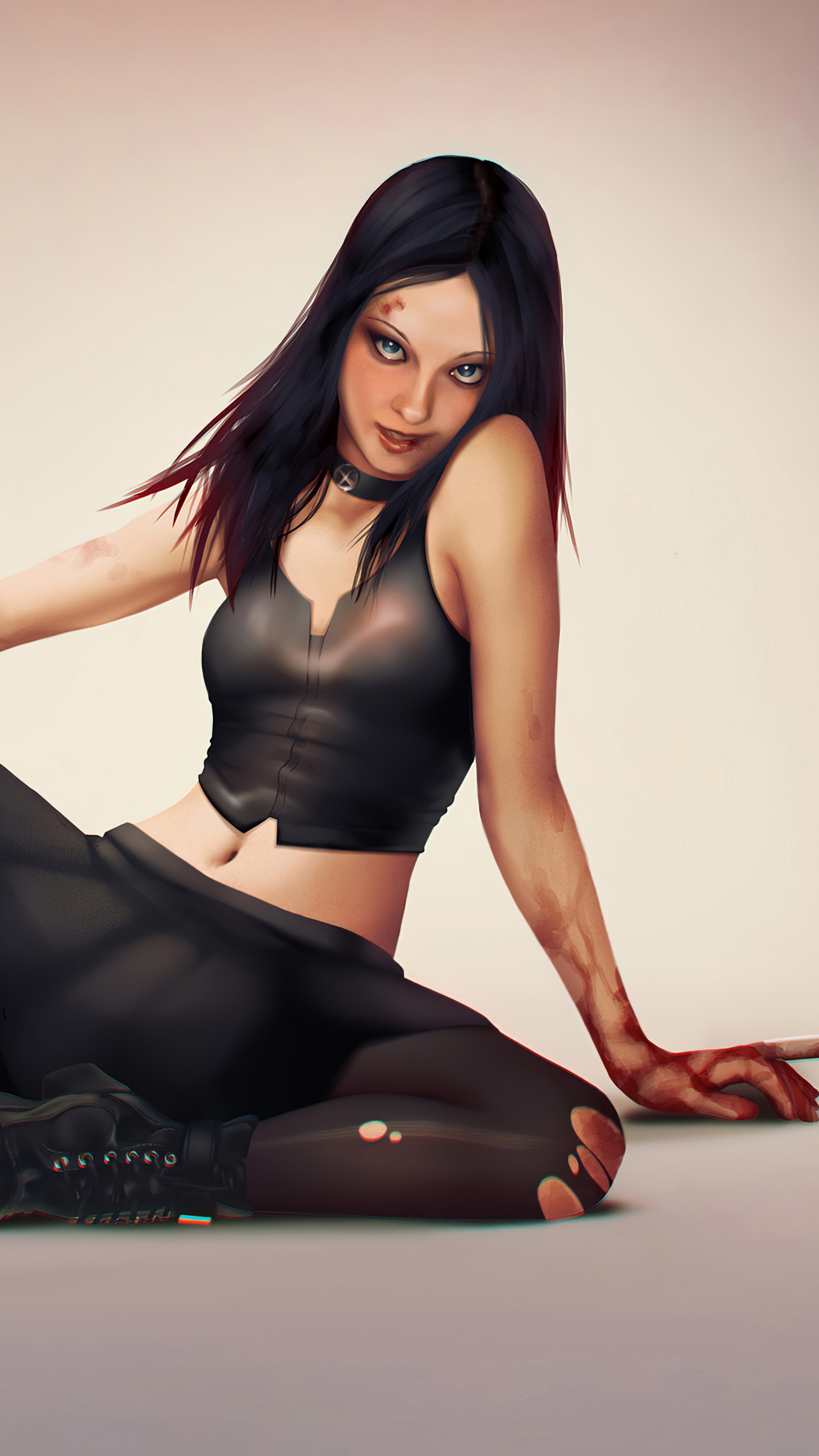 Artwork of a woman with dark hair and injuries HD Phone Wallpaper