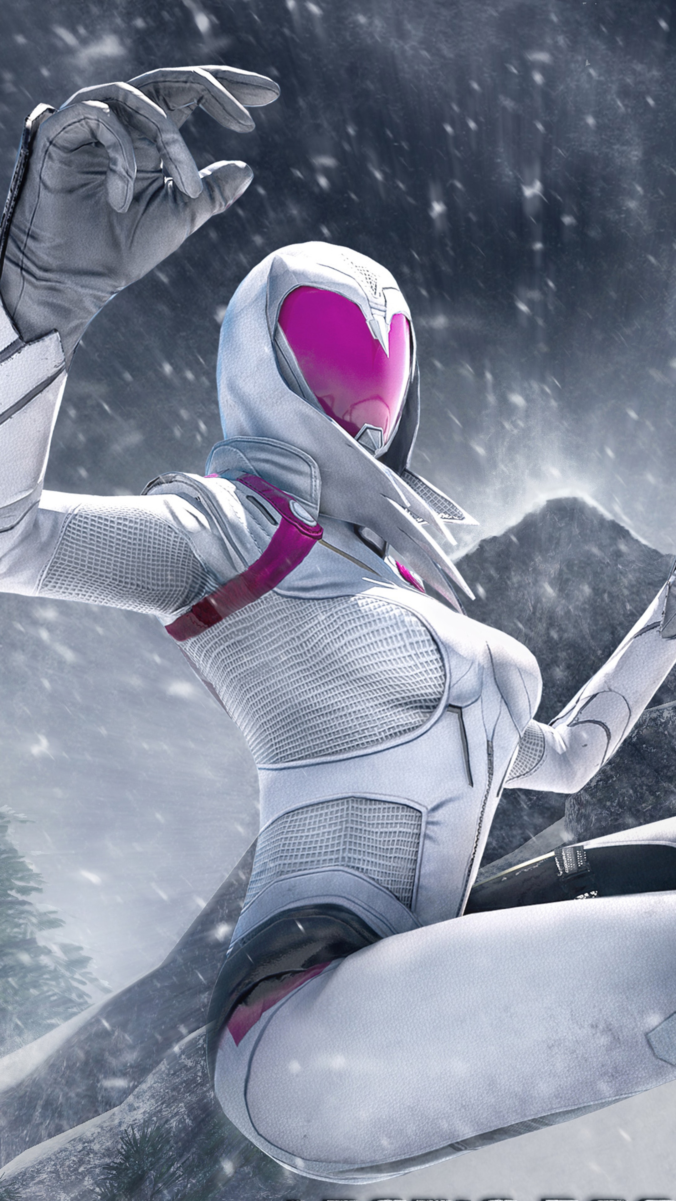 Woman in white suit with pink visor in snow HD Phone Wallpaper