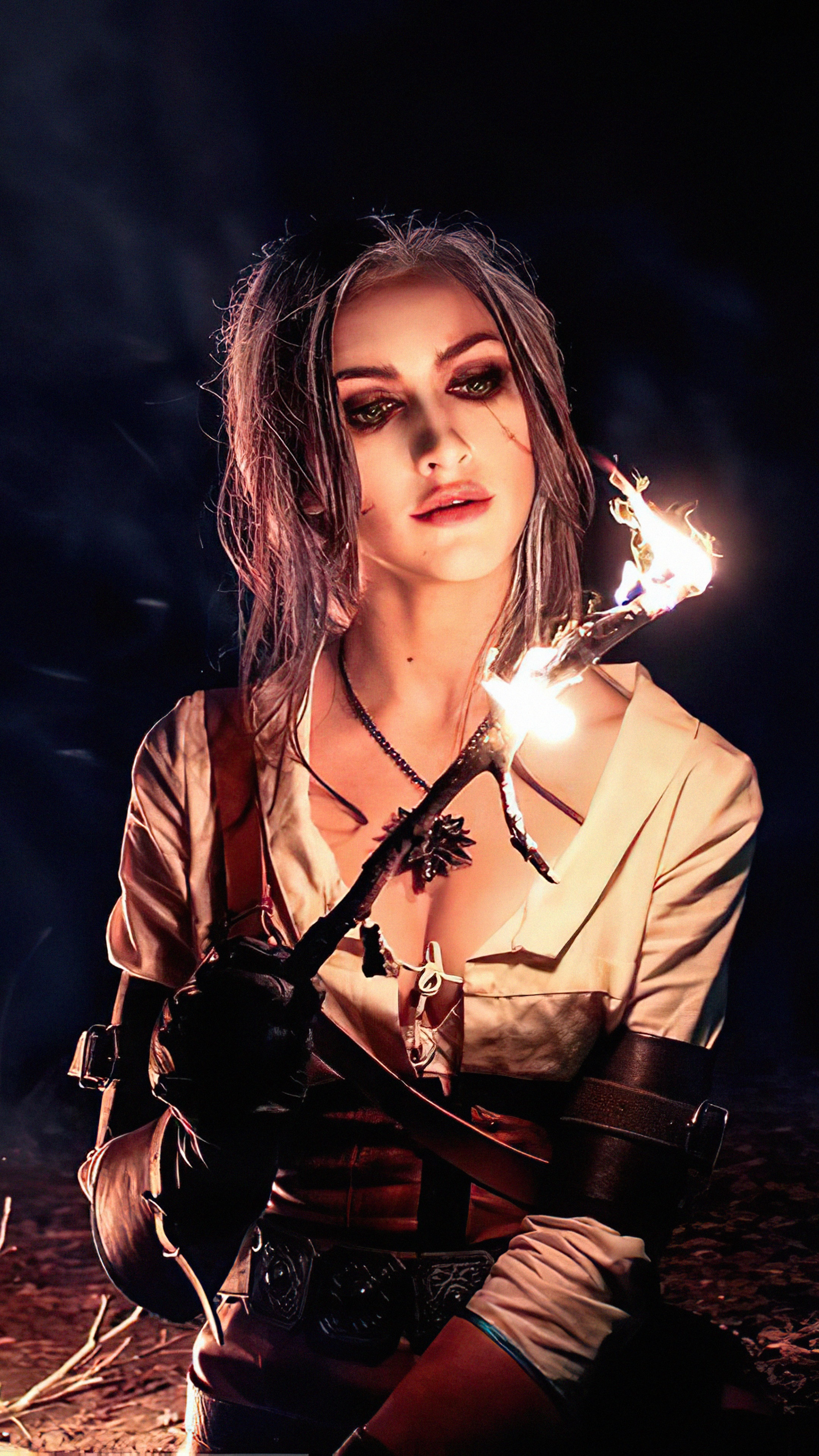 Ciri from The Witcher 3 cosplay with fire HD Phone Wallpaper