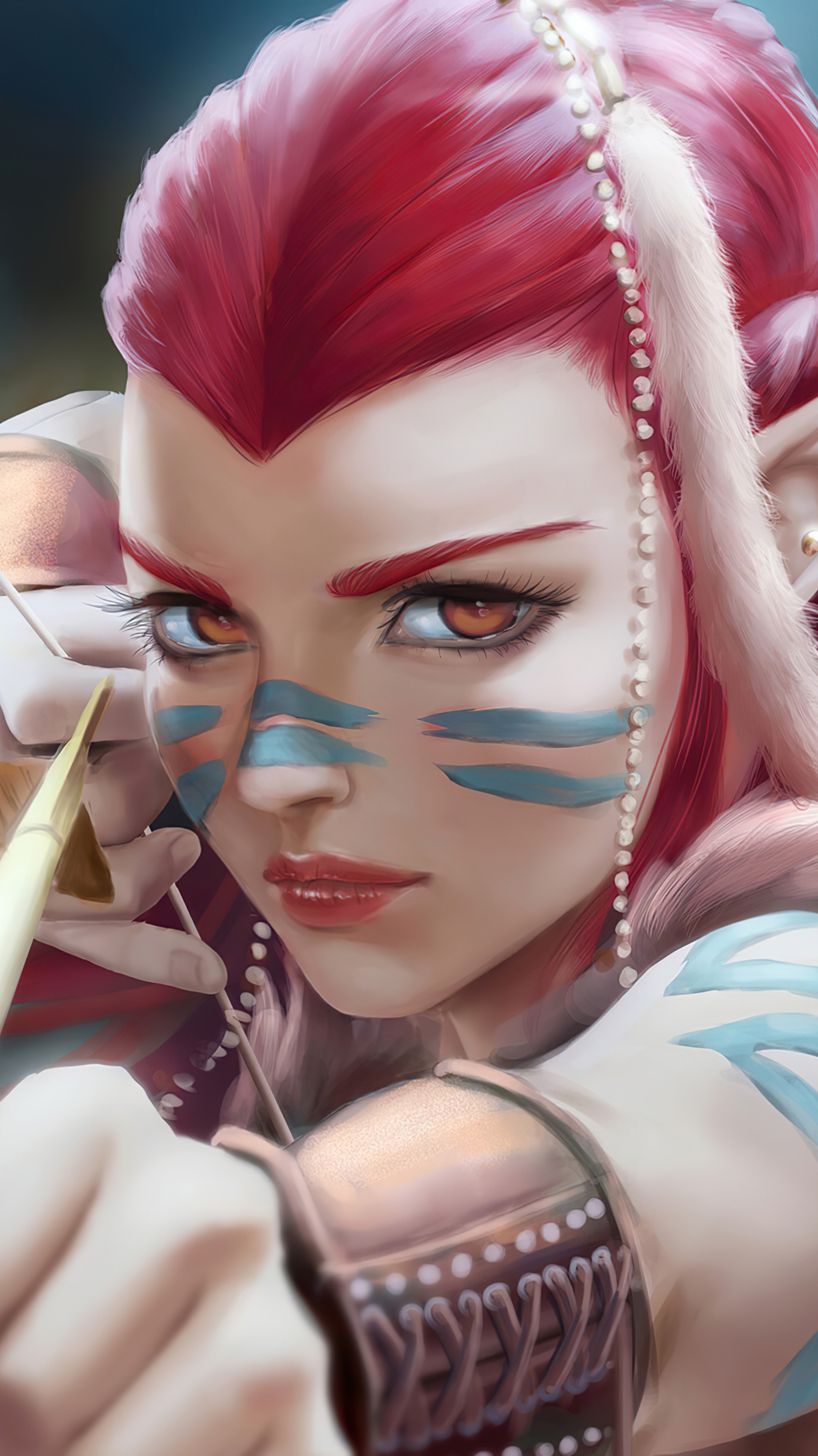 Digital art of a female archer with red hair HD Phone Wallpaper