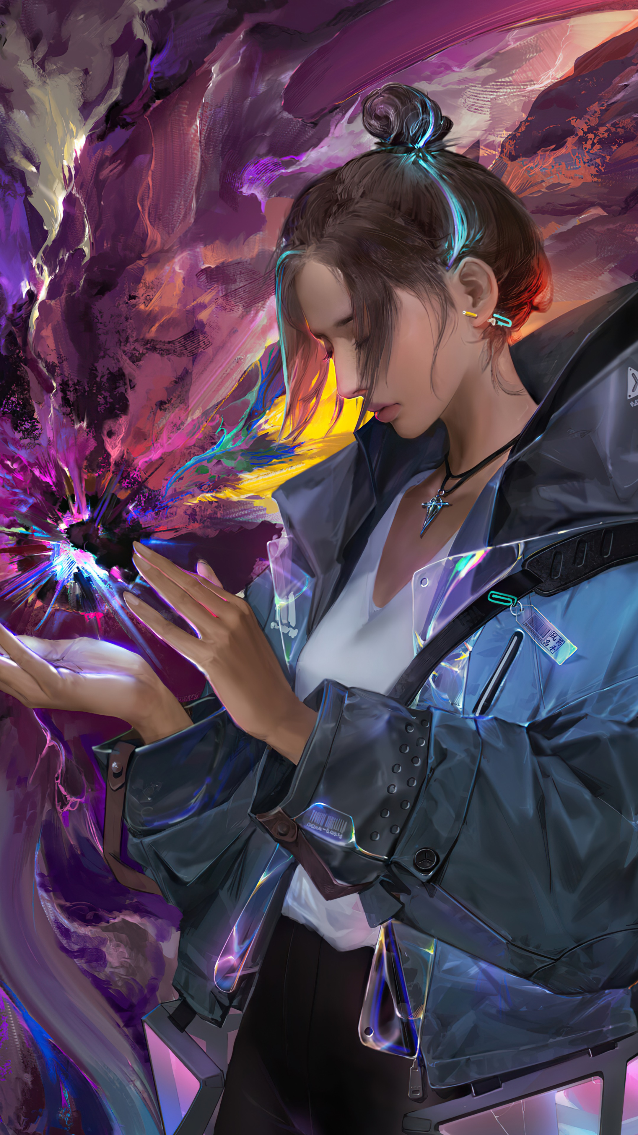 Artwork of a woman with glowing energy HD Phone Wallpaper