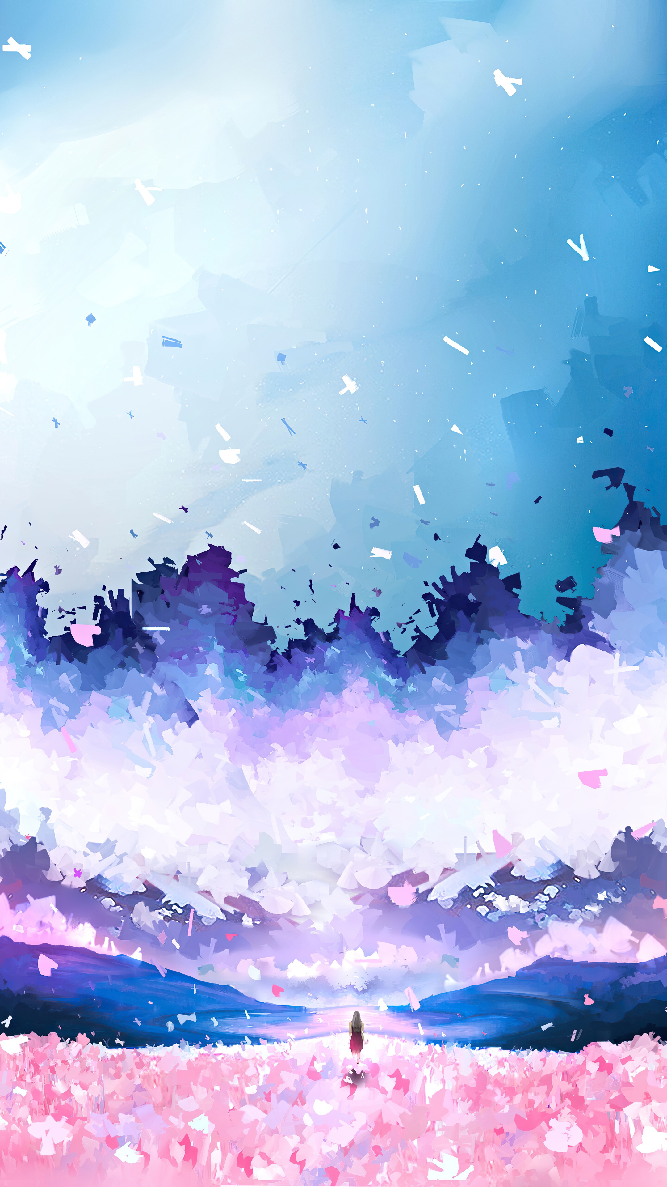 Artwork of a girl in a field of flowers HD Phone Wallpaper