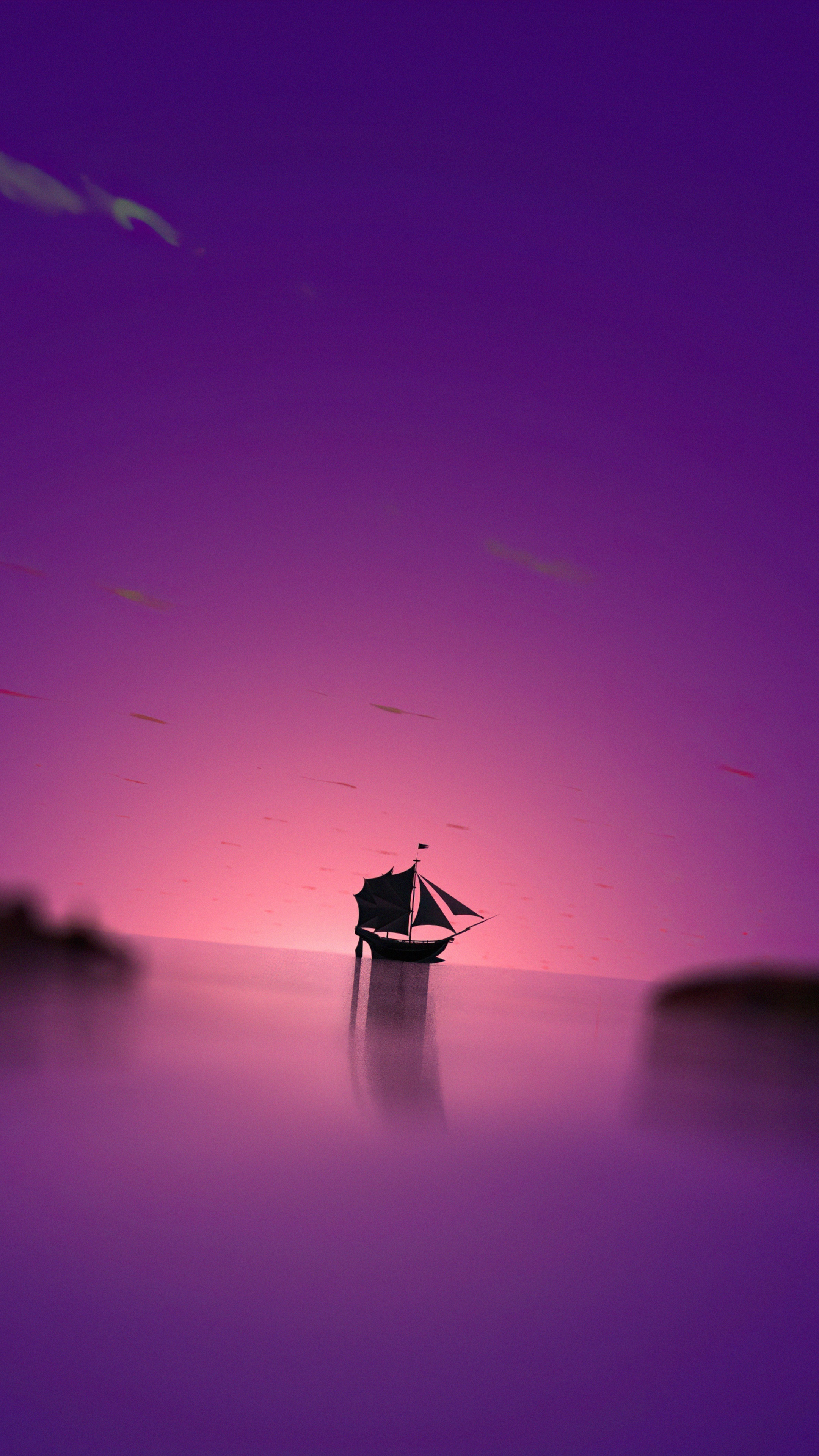Sailboat on a purple ocean at sunset HD Phone Wallpaper