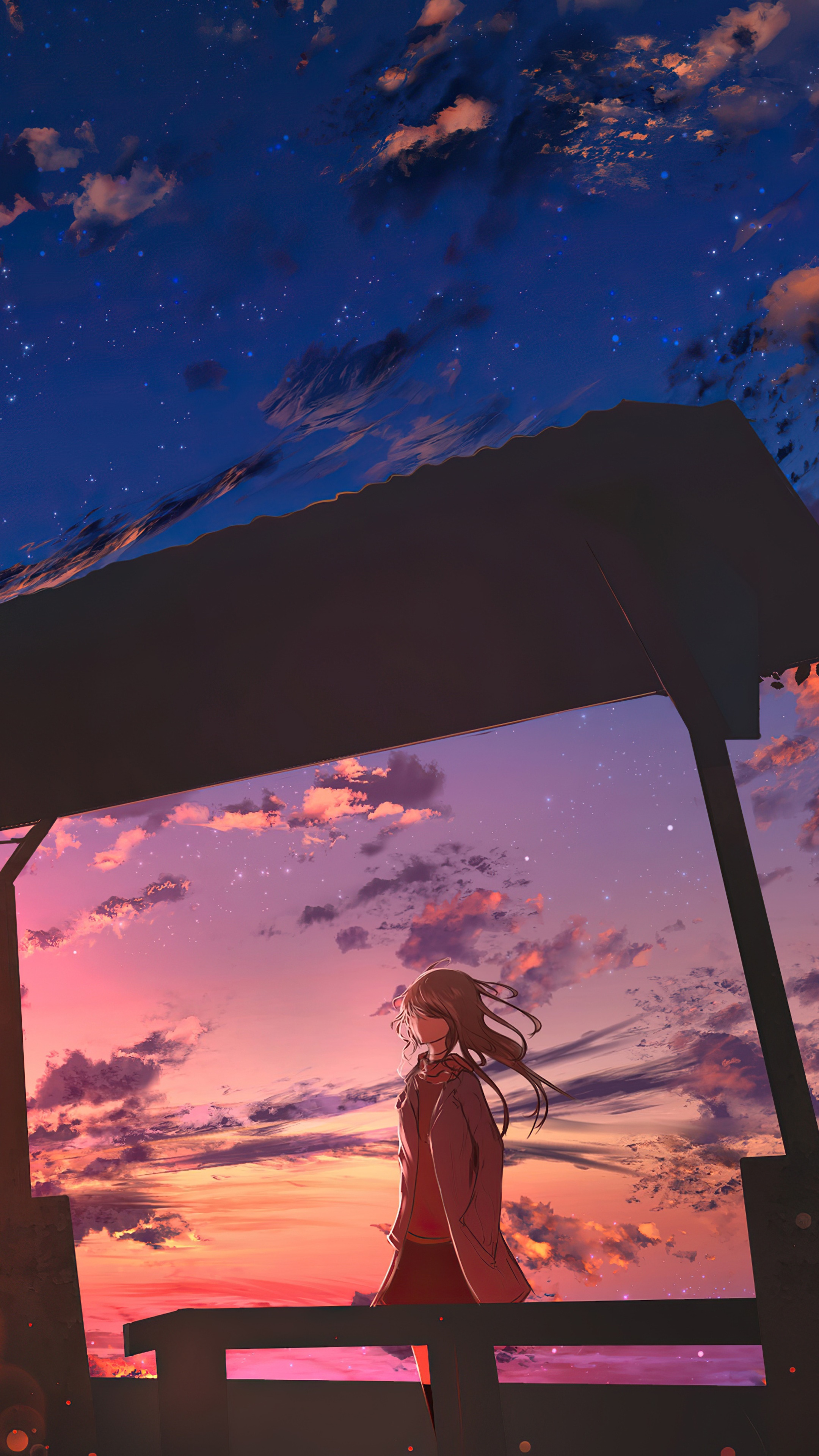 Anime girl watching the sunset HD Phone Wallpaper