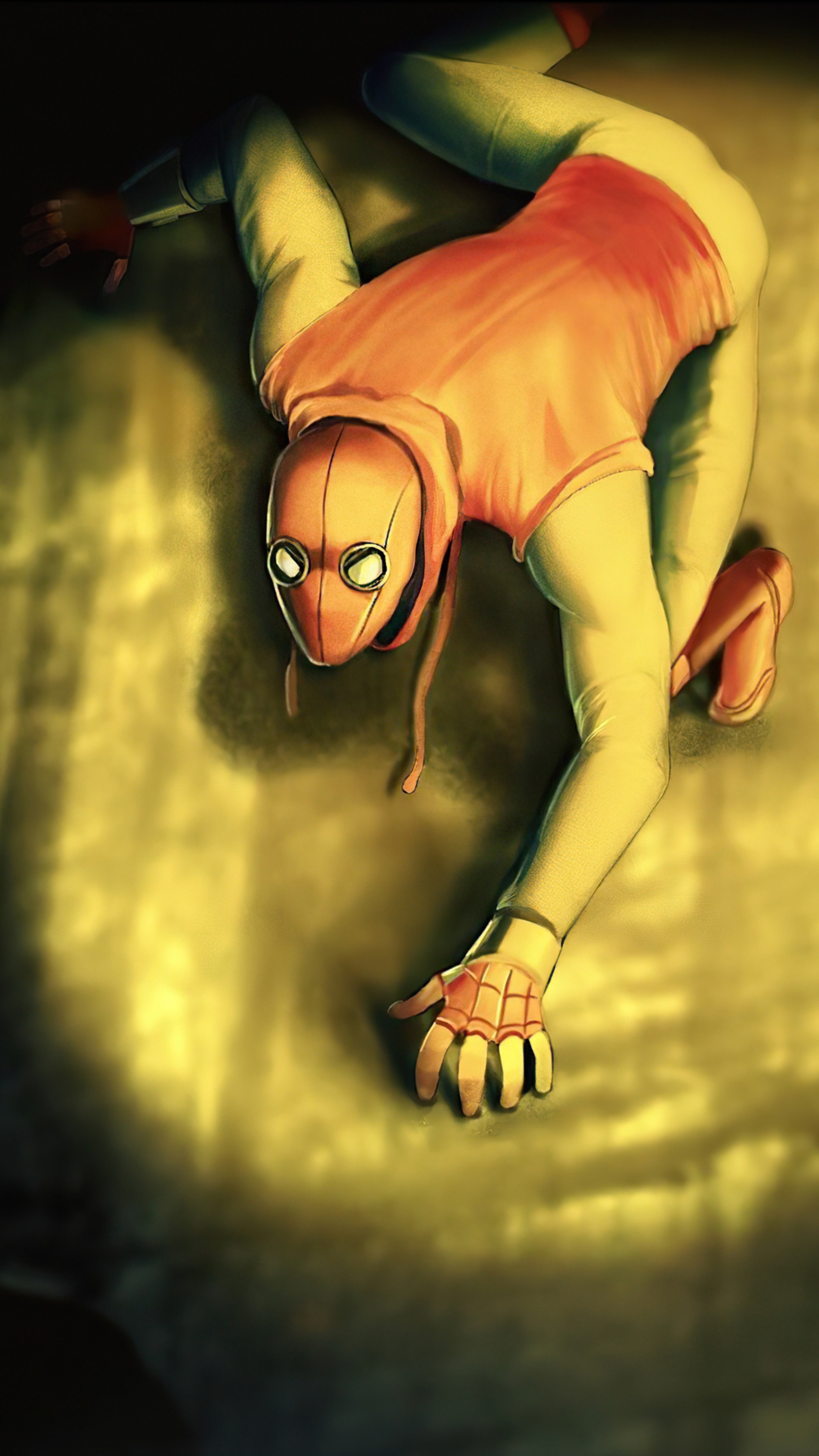 Spider-Man in orange hoodie artwork HD Phone Wallpaper