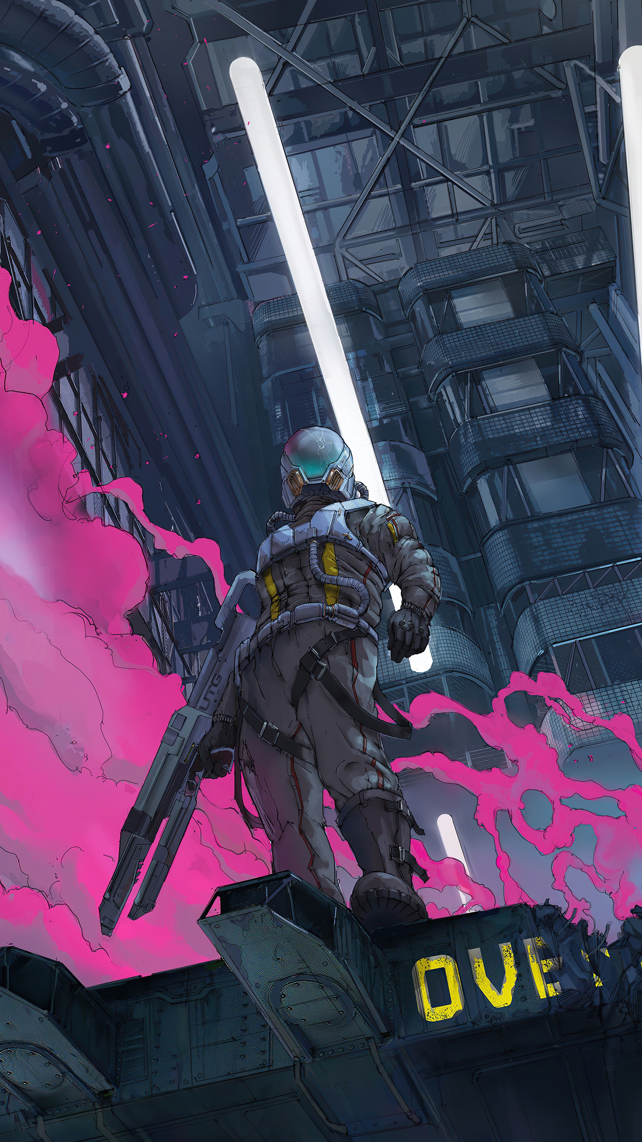 Soldier with weapon in futuristic city HD Phone Wallpaper