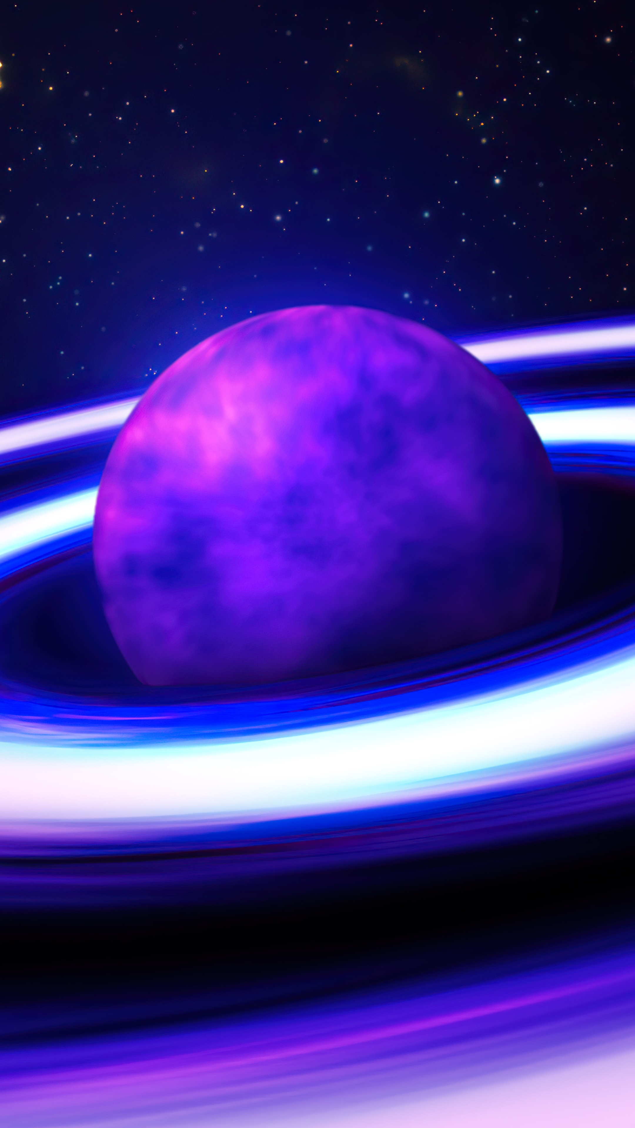 Purple planet with glowing rings in space HD Phone Wallpaper