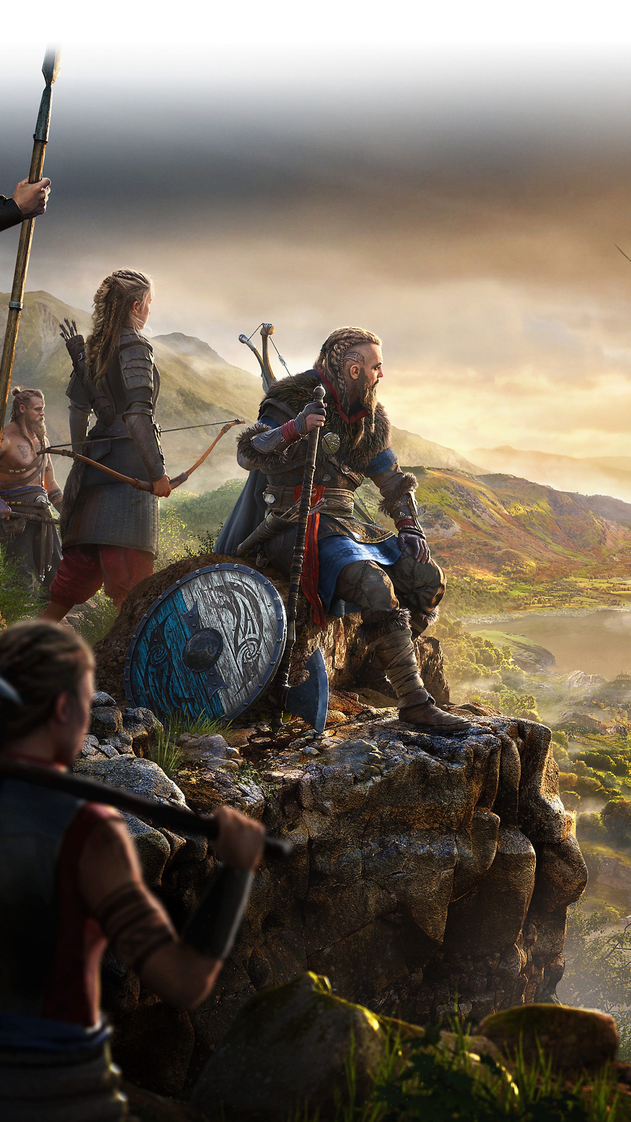 Assassin's Creed Valhalla group on a cliff HD Phone Wallpaper