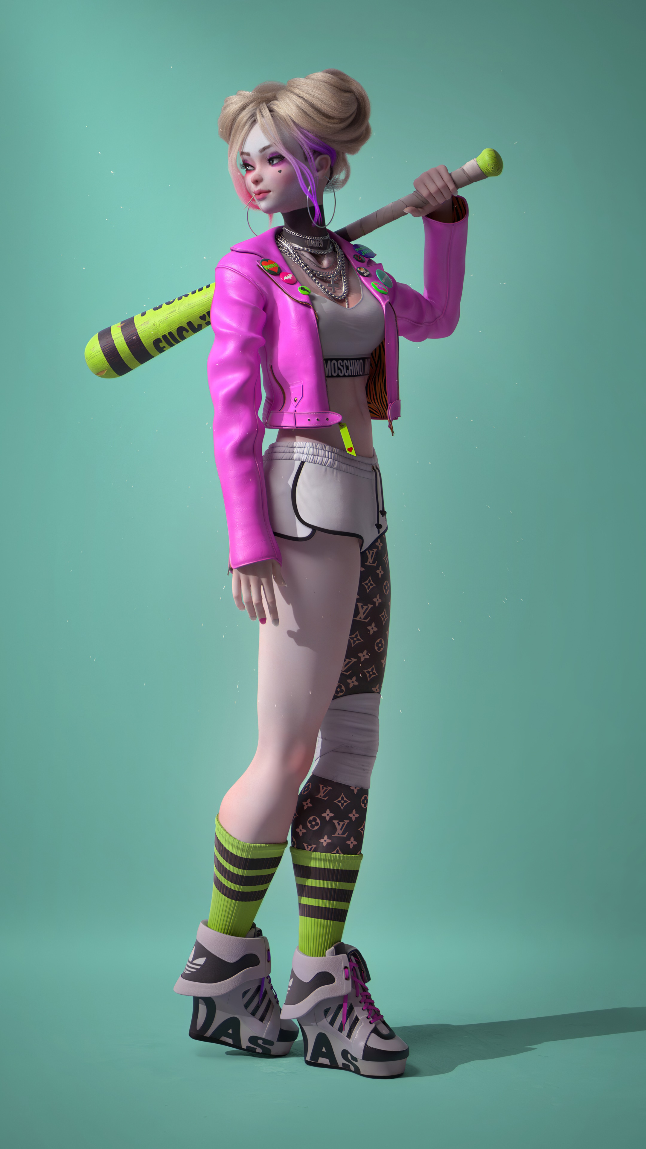 Harley Quinn with baseball bat HD Phone Wallpaper