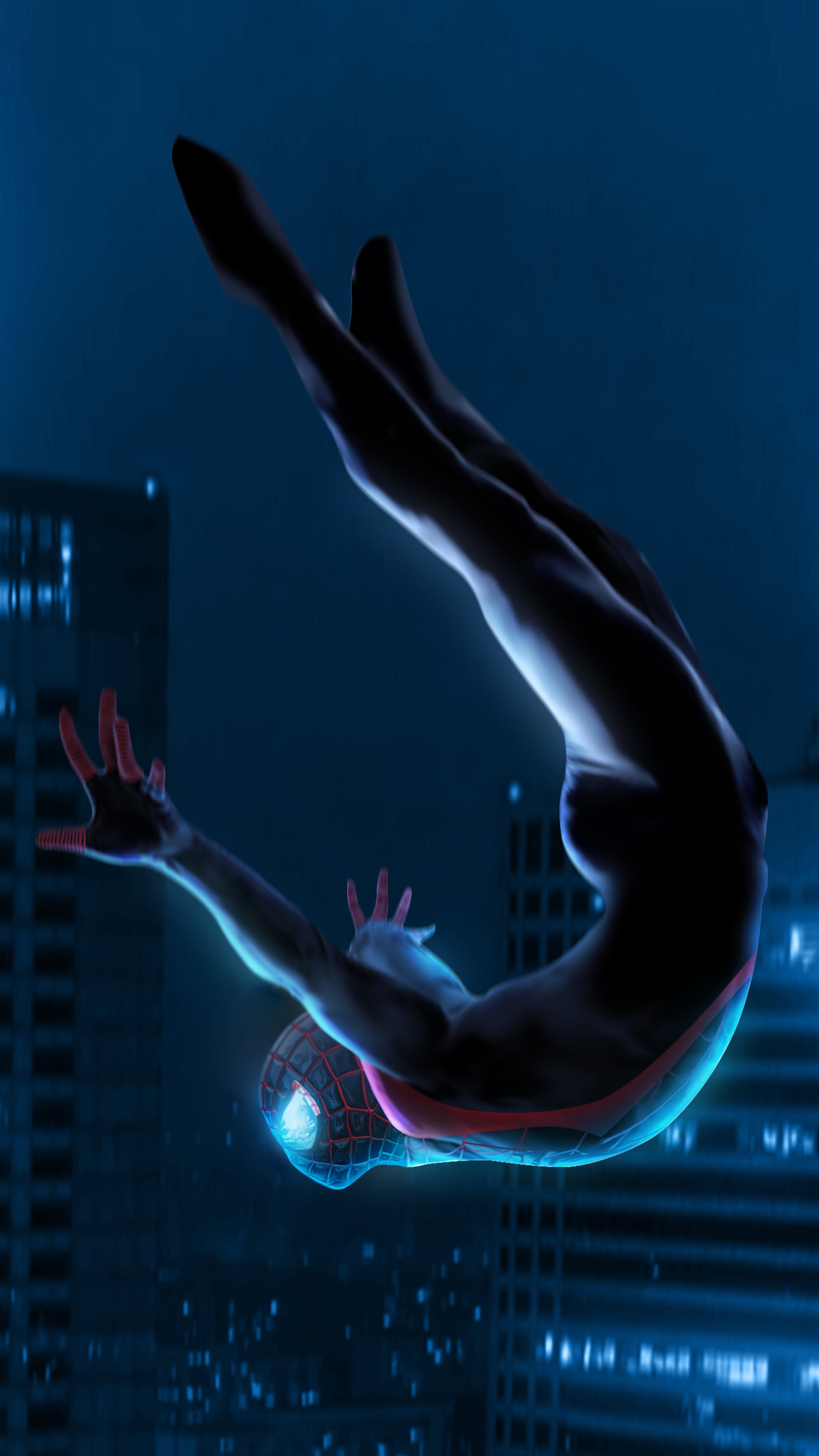 Miles Morales falling from a building HD Phone Wallpaper