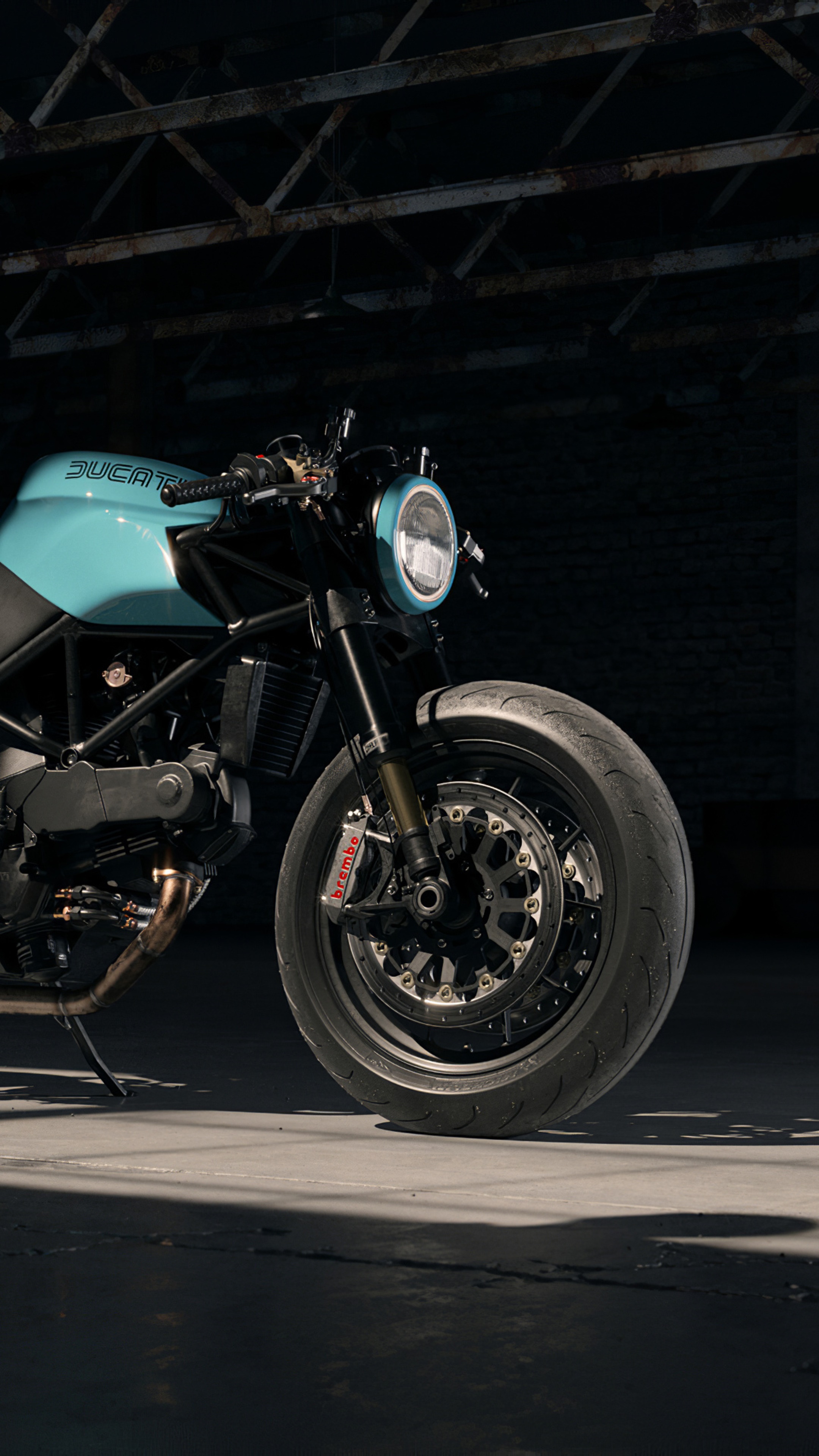Ducati motorcycle in a warehouse HD Phone Wallpaper