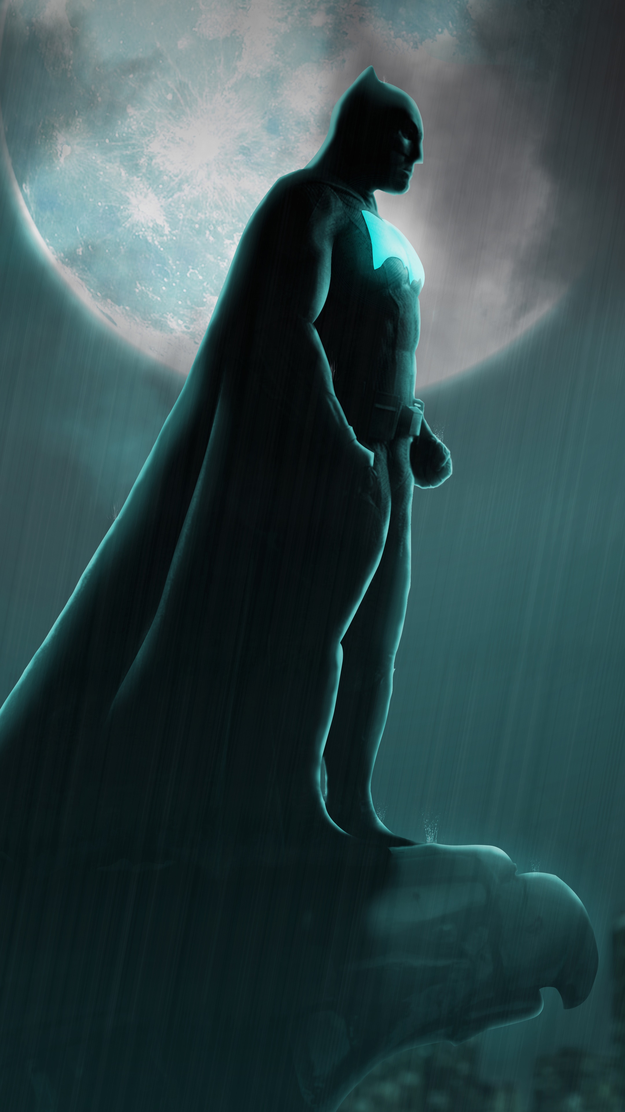 Batman artwork with moon and gargoyle HD Phone Wallpaper