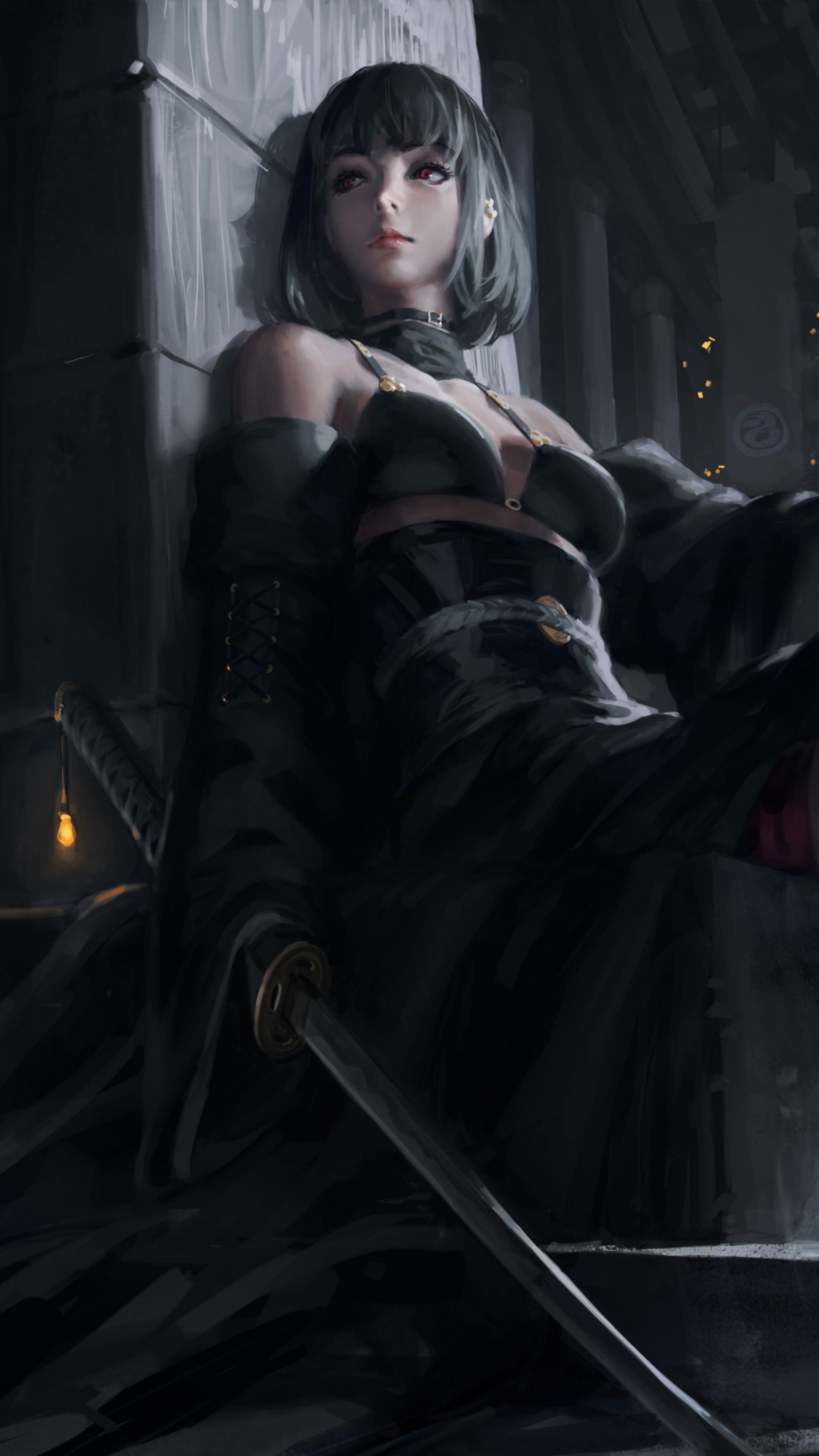 Artwork of a woman with a sword HD Phone Wallpaper