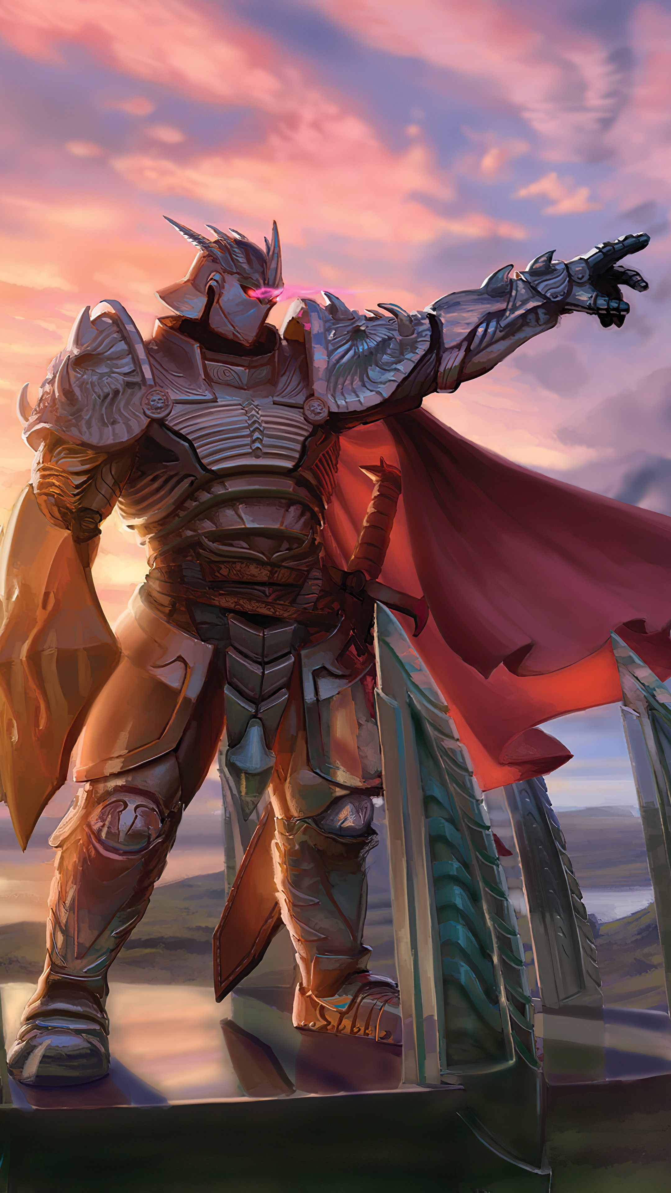 Knight in Shining Armor with Sword and Cape HD Phone Wallpaper