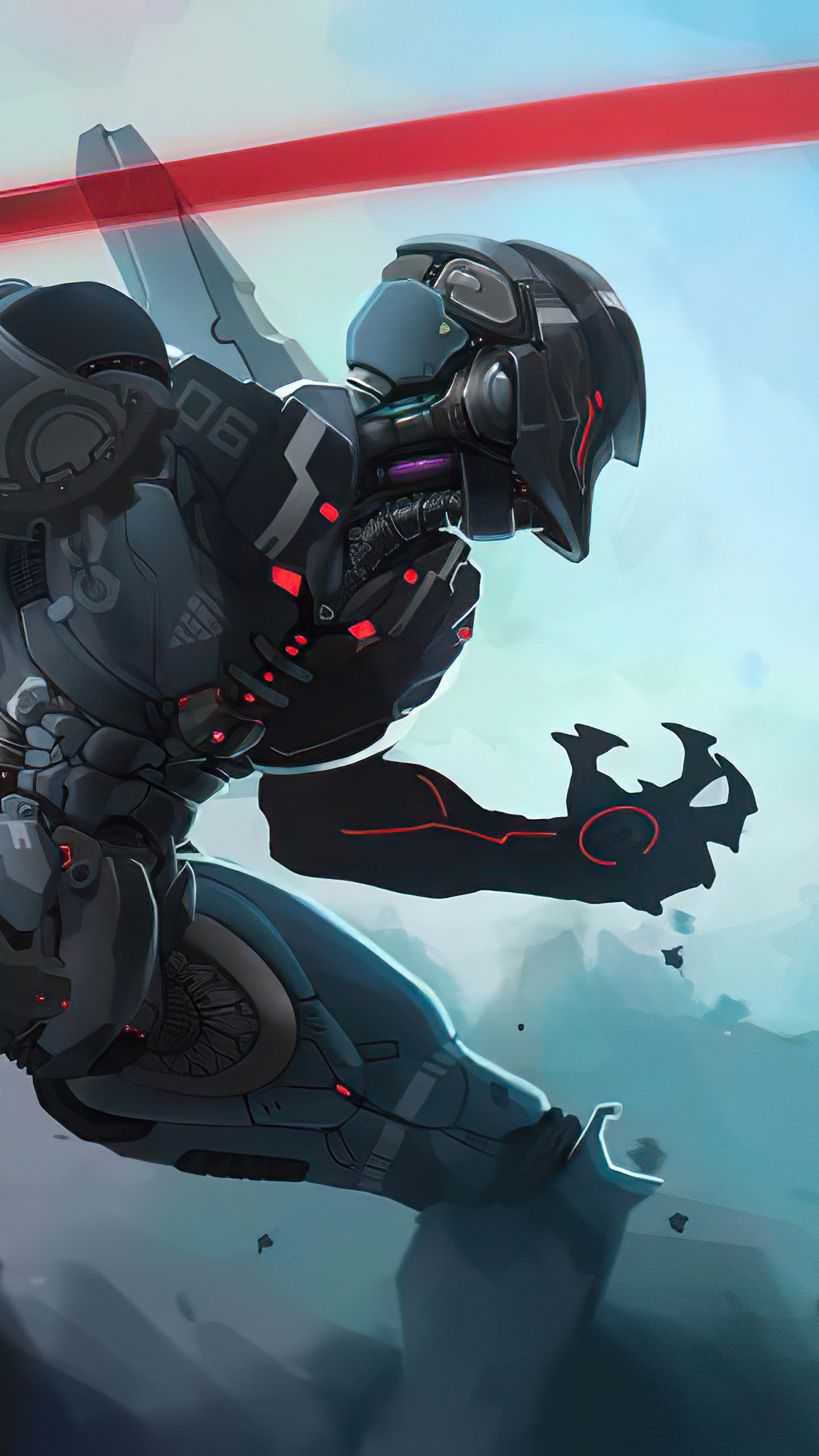 Robot with red laser beam HD Phone Wallpaper