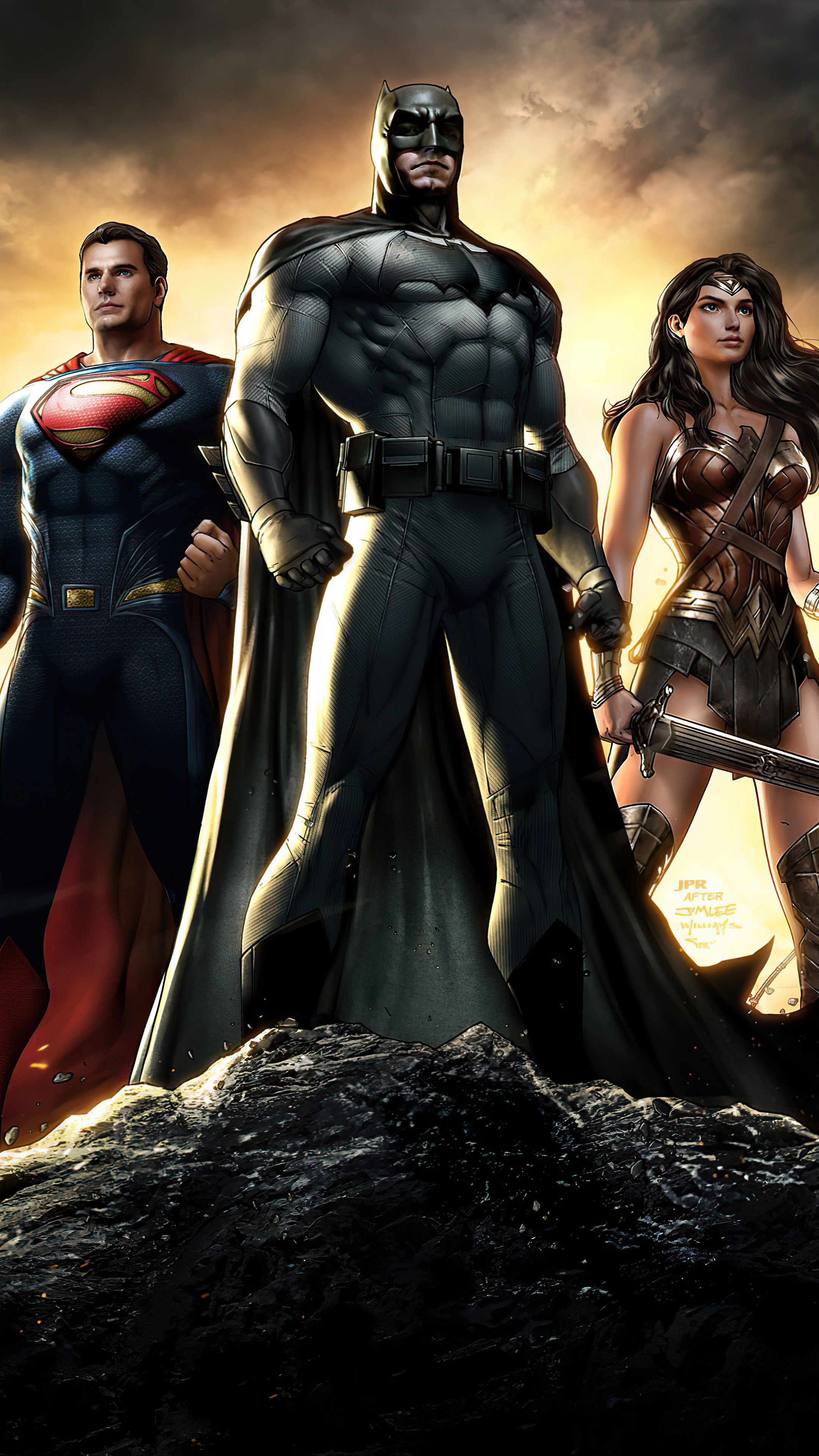 Superman, Batman, and Wonder Woman from DC Comics HD Phone Wallpaper