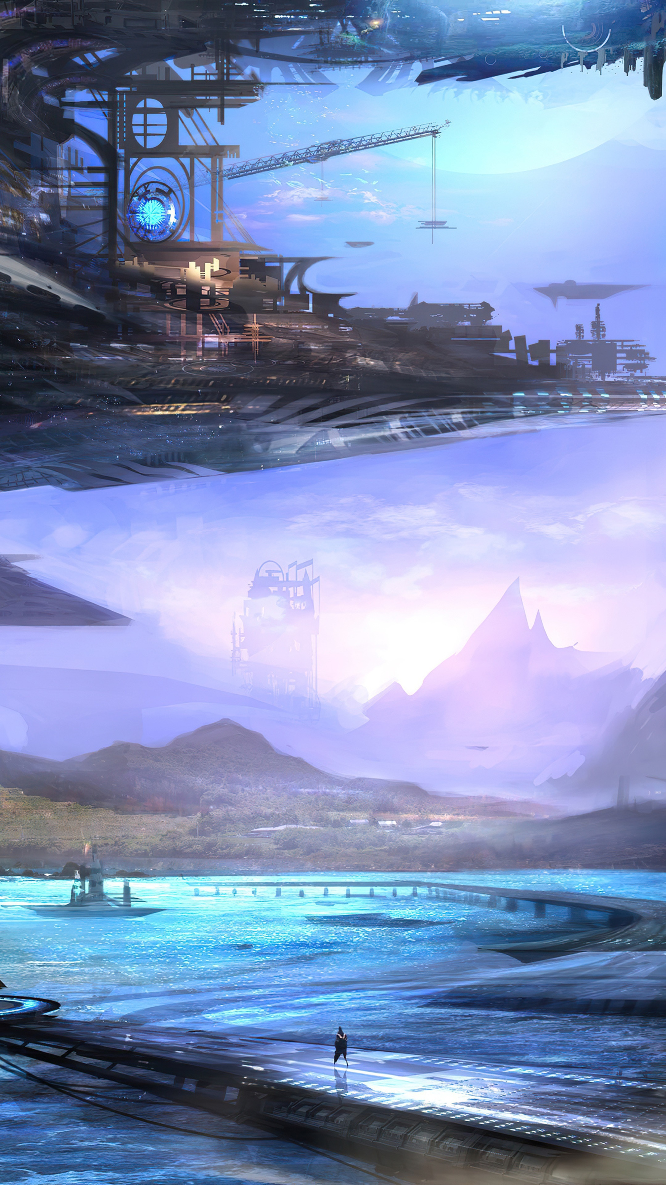 Sci-fi city construction and landscape HD Phone Wallpaper