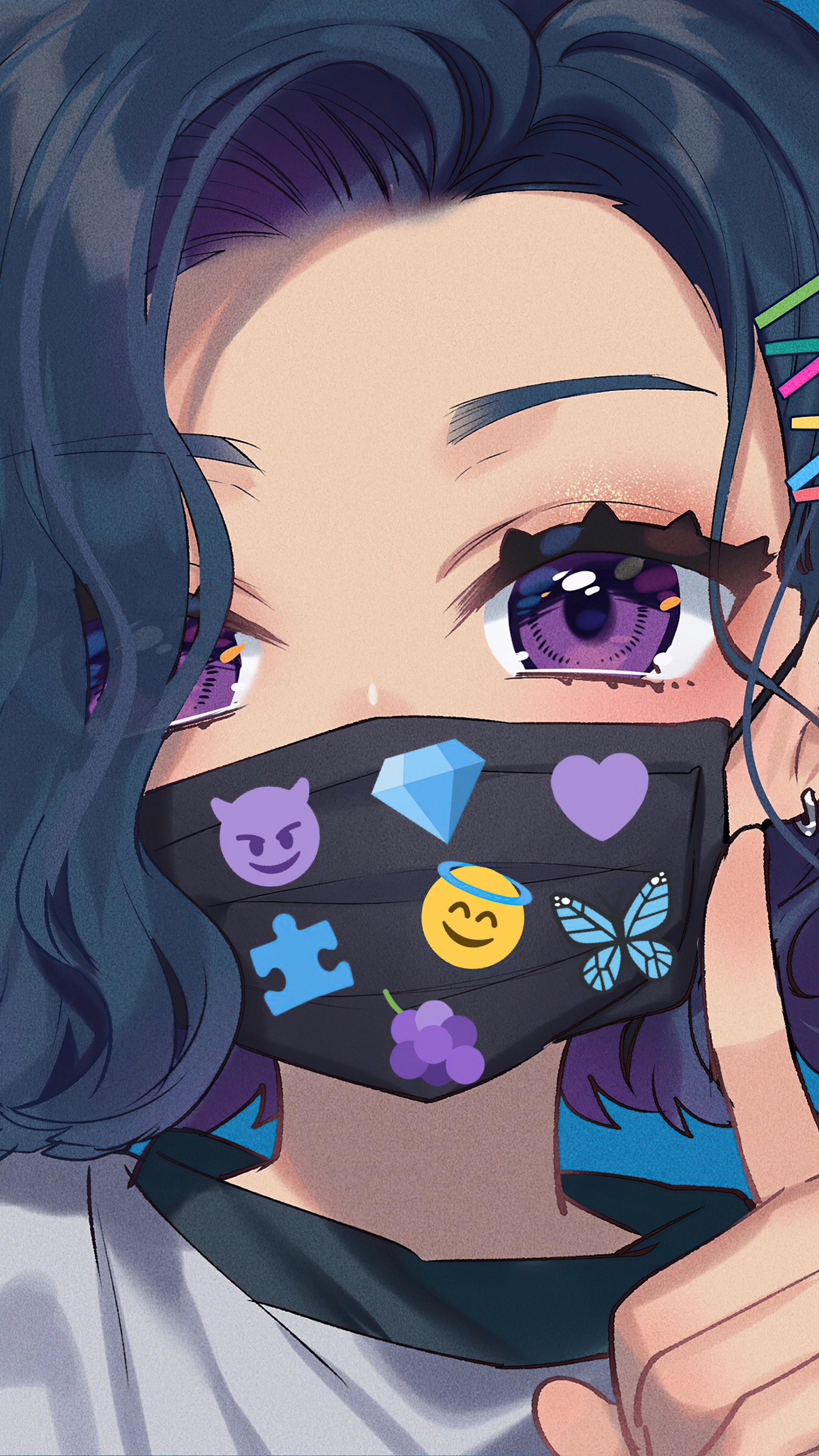 Anime girl with mask and purple eyes HD Phone Wallpaper