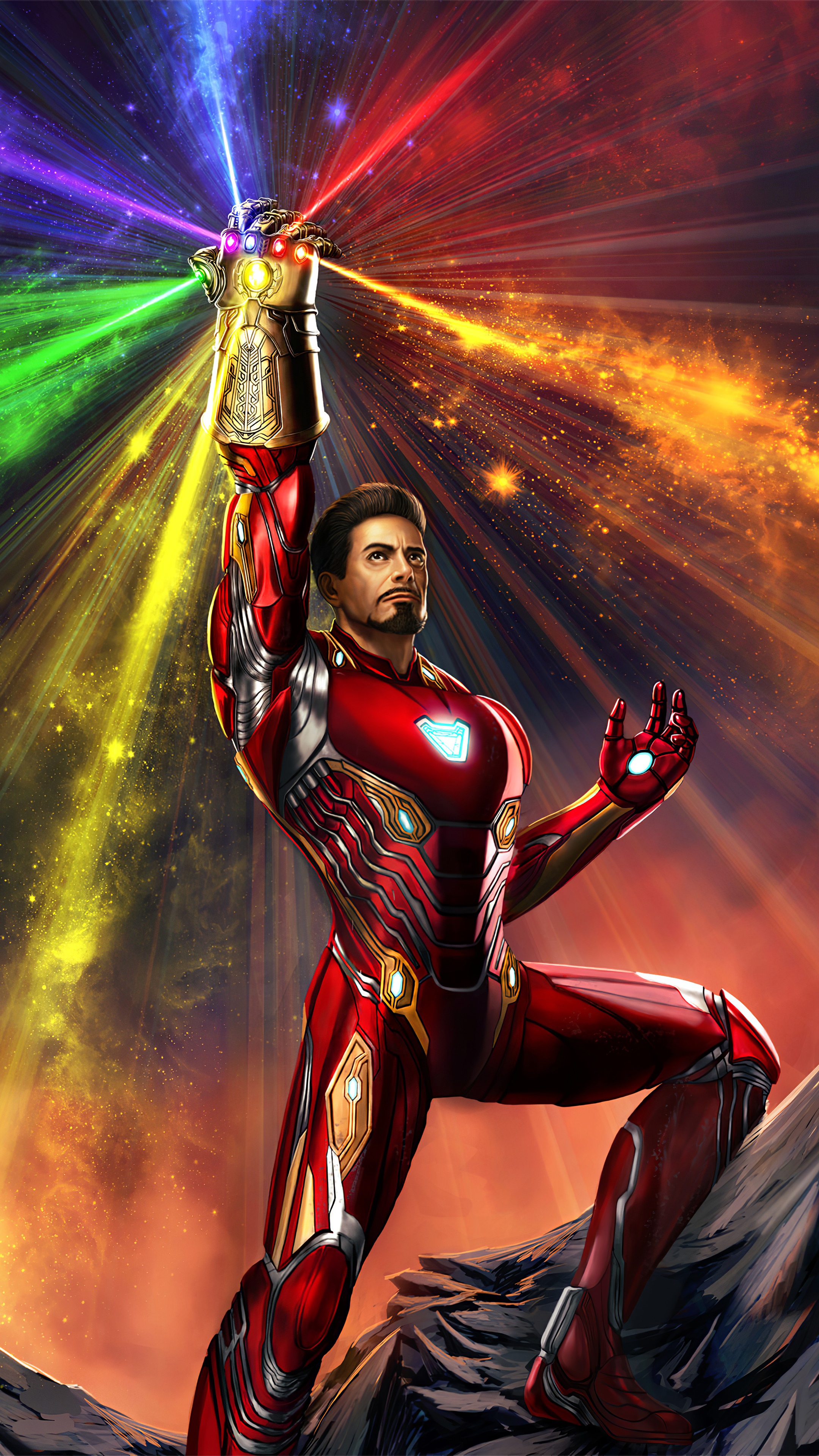 Iron Man with Infinity Gauntlet artwork 4K HD Phone Wallpaper