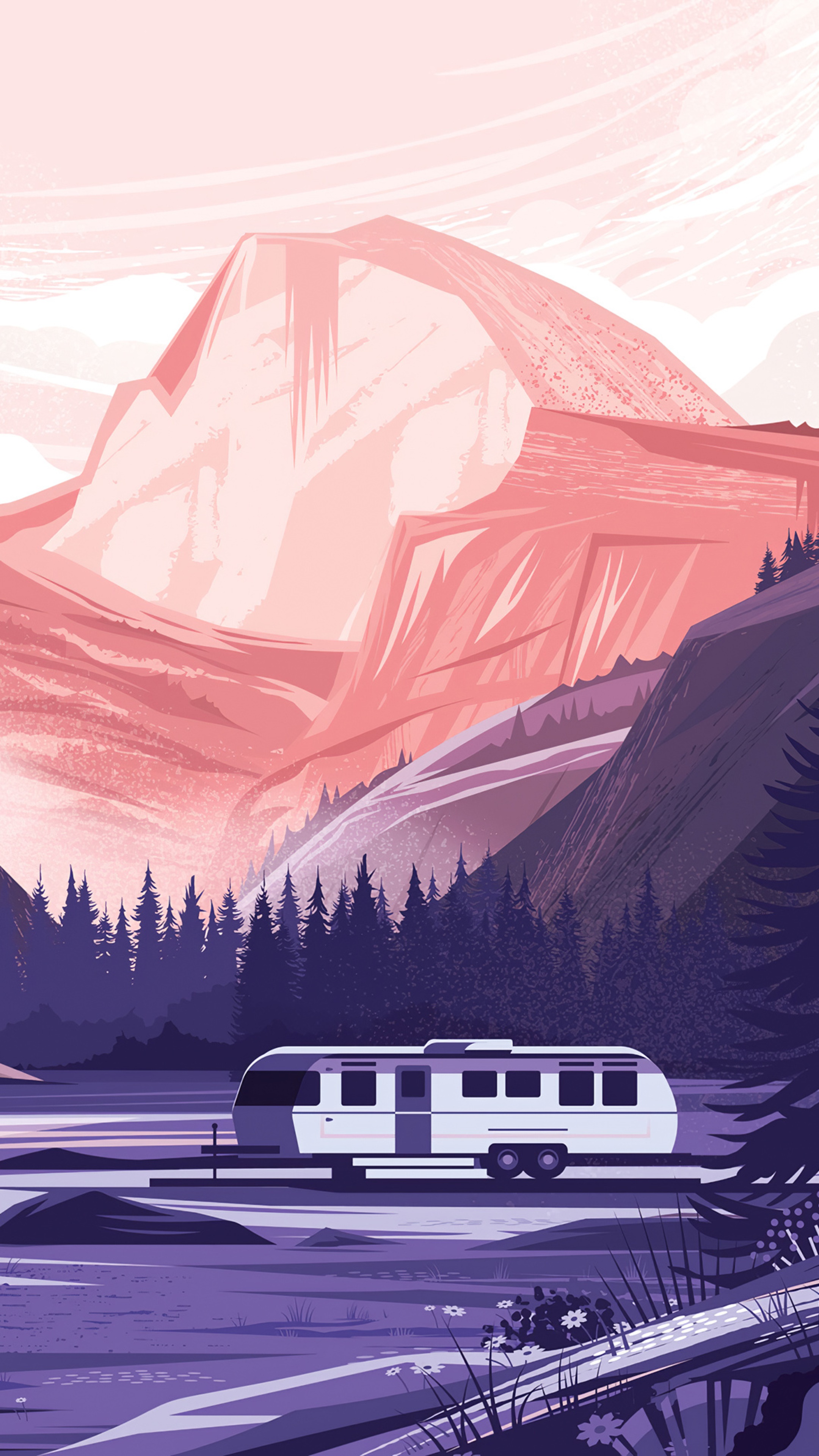Digital Art Landscape with Mountains and Trailer HD Phone Wallpaper