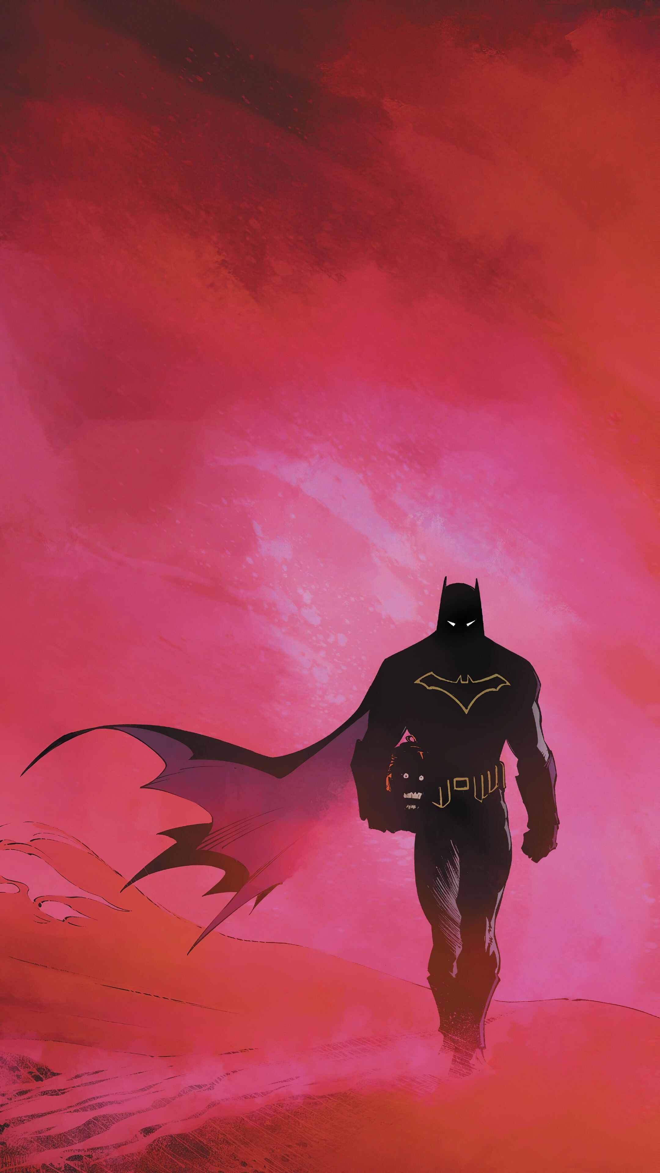 Batman in a red and pink abstract background HD Phone Wallpaper