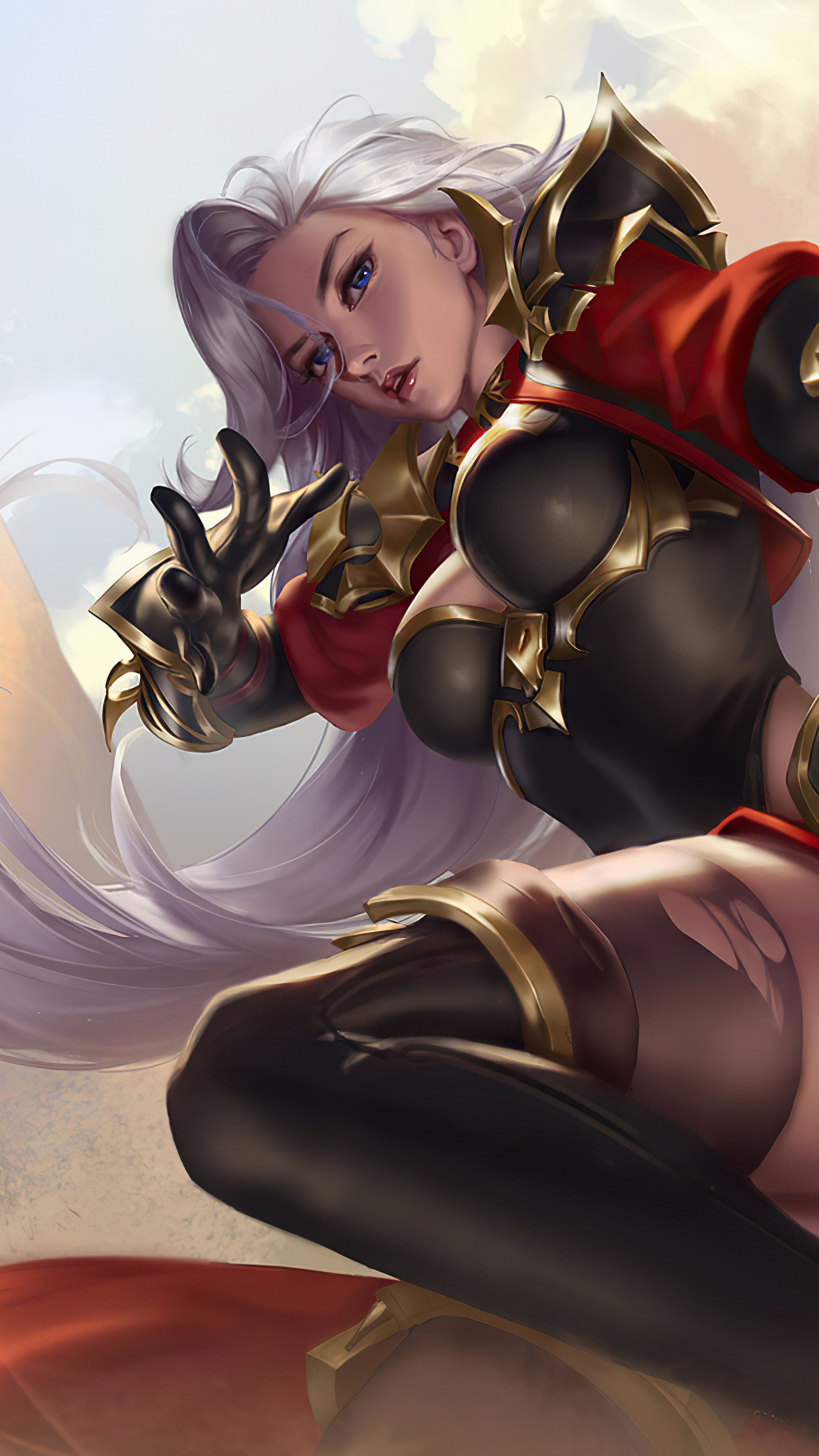 Fantasy warrior woman with white hair in armor HD Phone Wallpaper