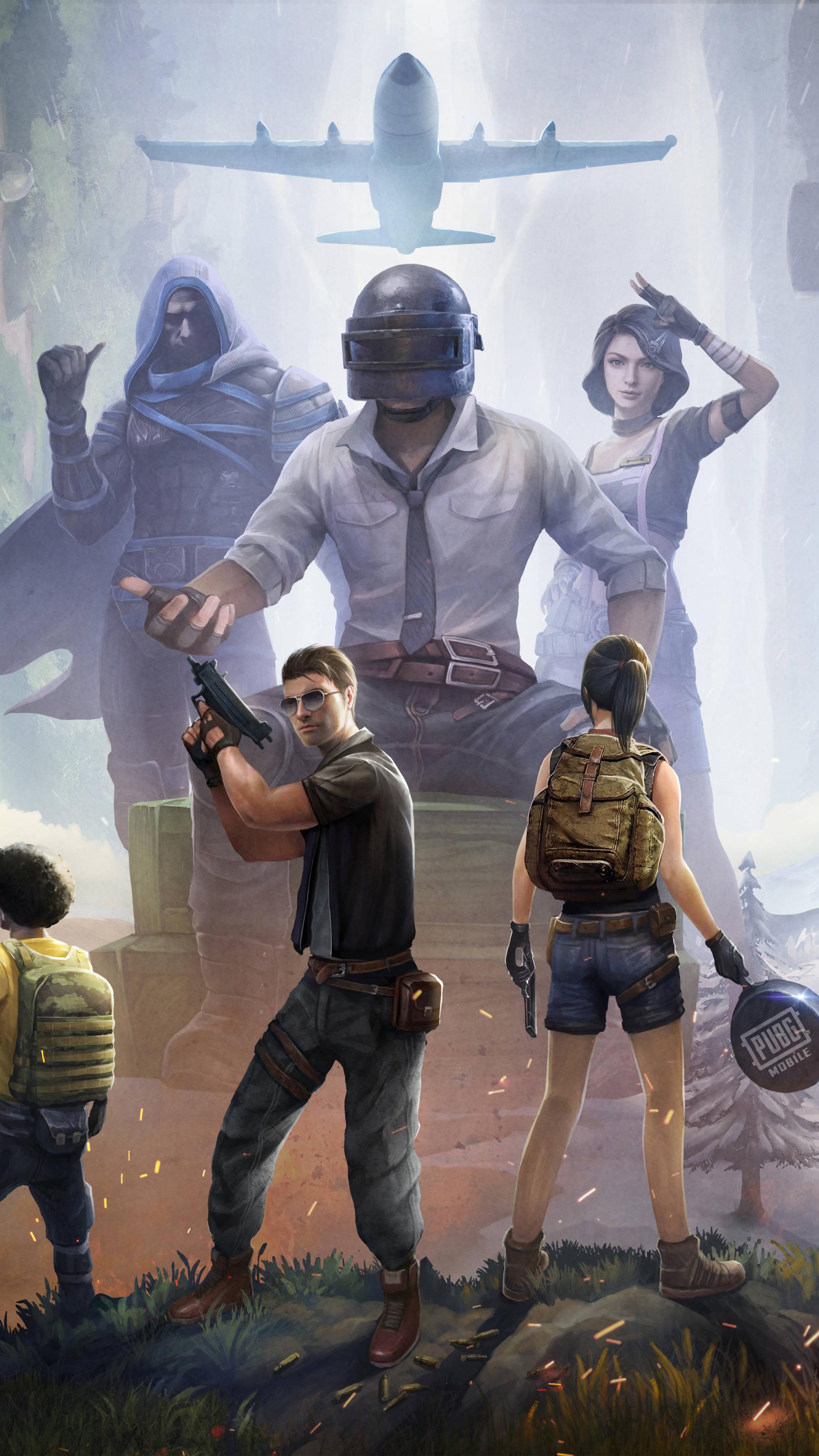 PUBG characters with airplane in background HD Phone Wallpaper