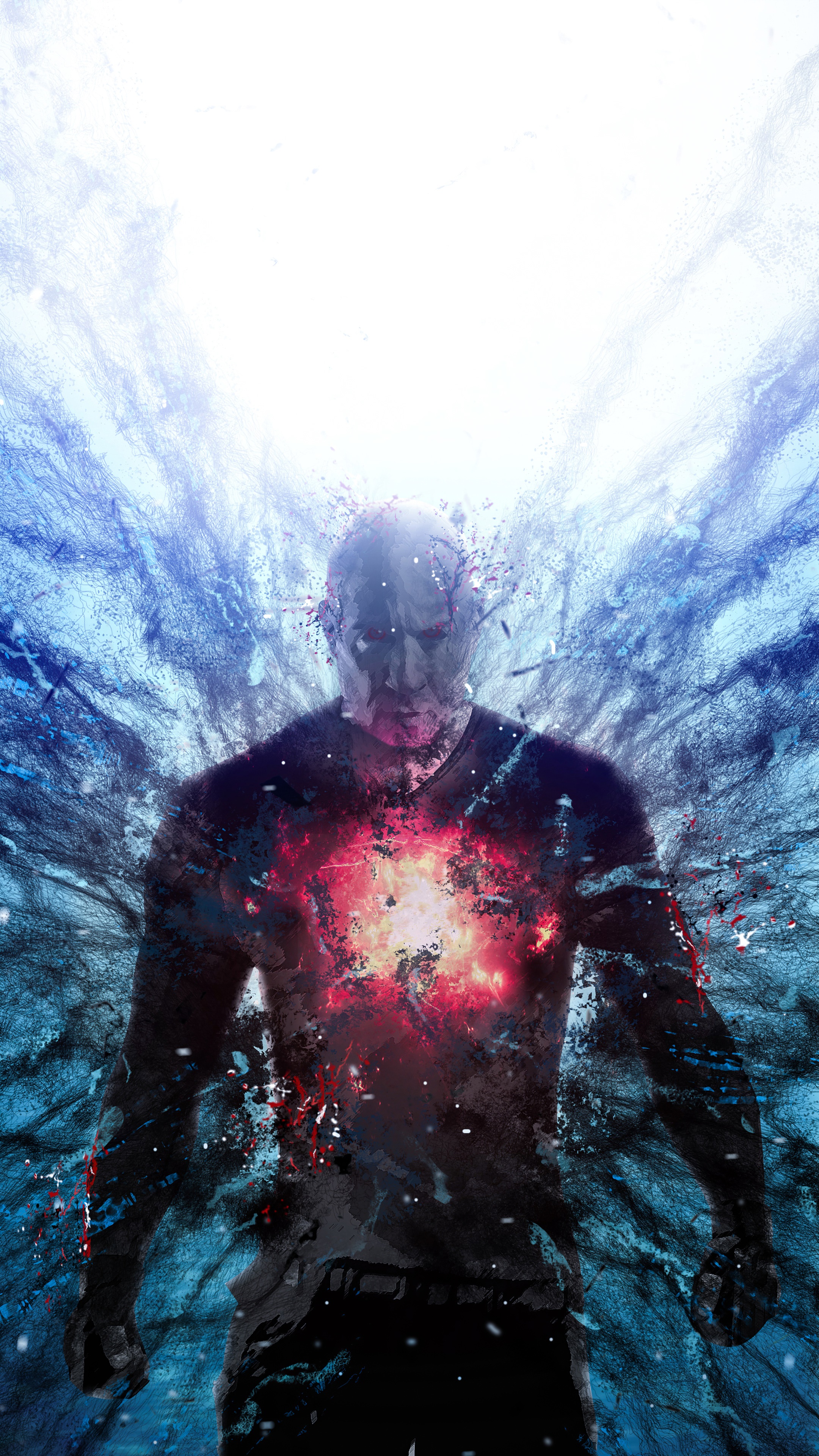 Man exploding with cosmic energy HD Phone Wallpaper