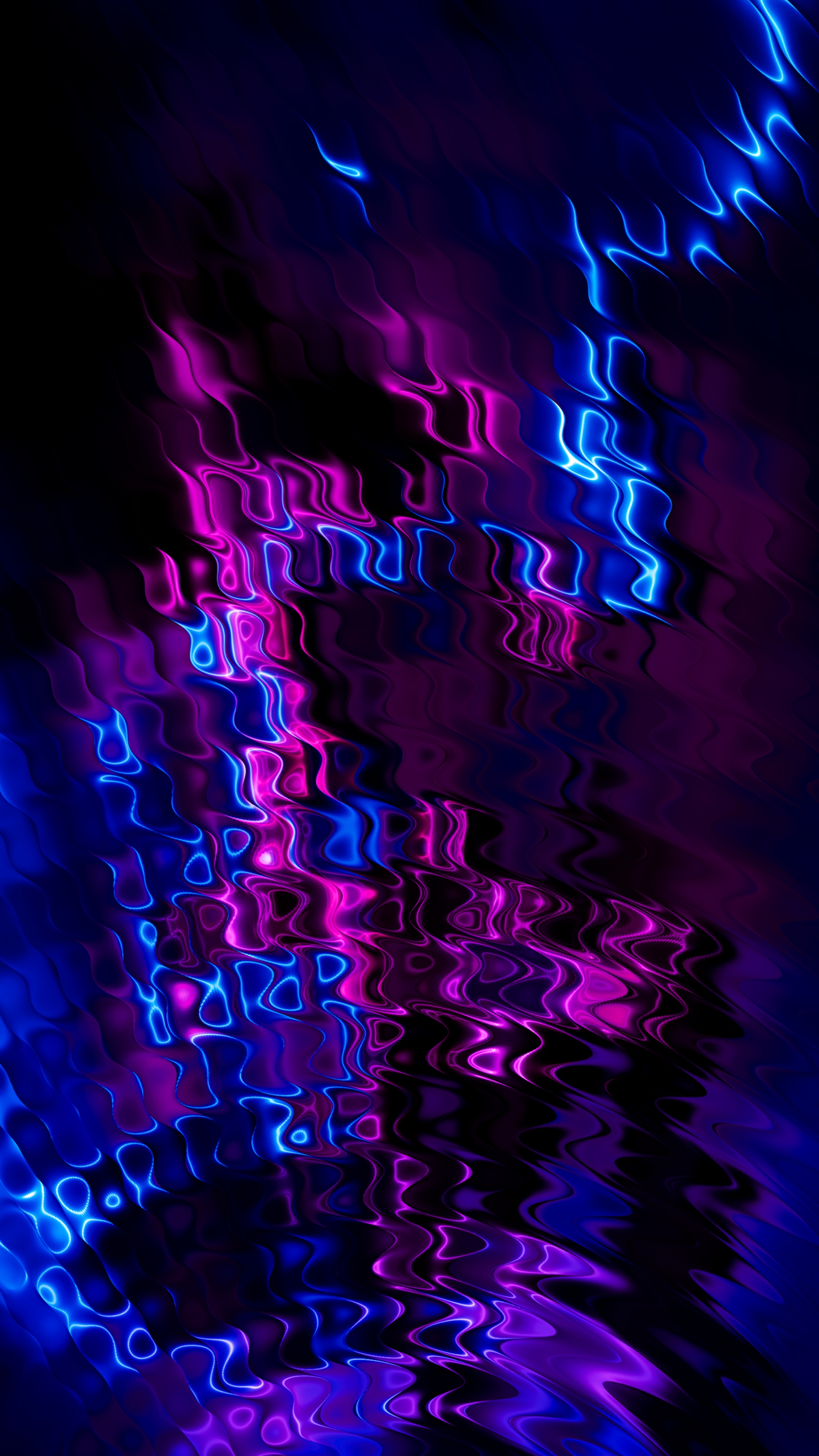Abstract digital art with neon blue and pink waves HD Phone Wallpaper