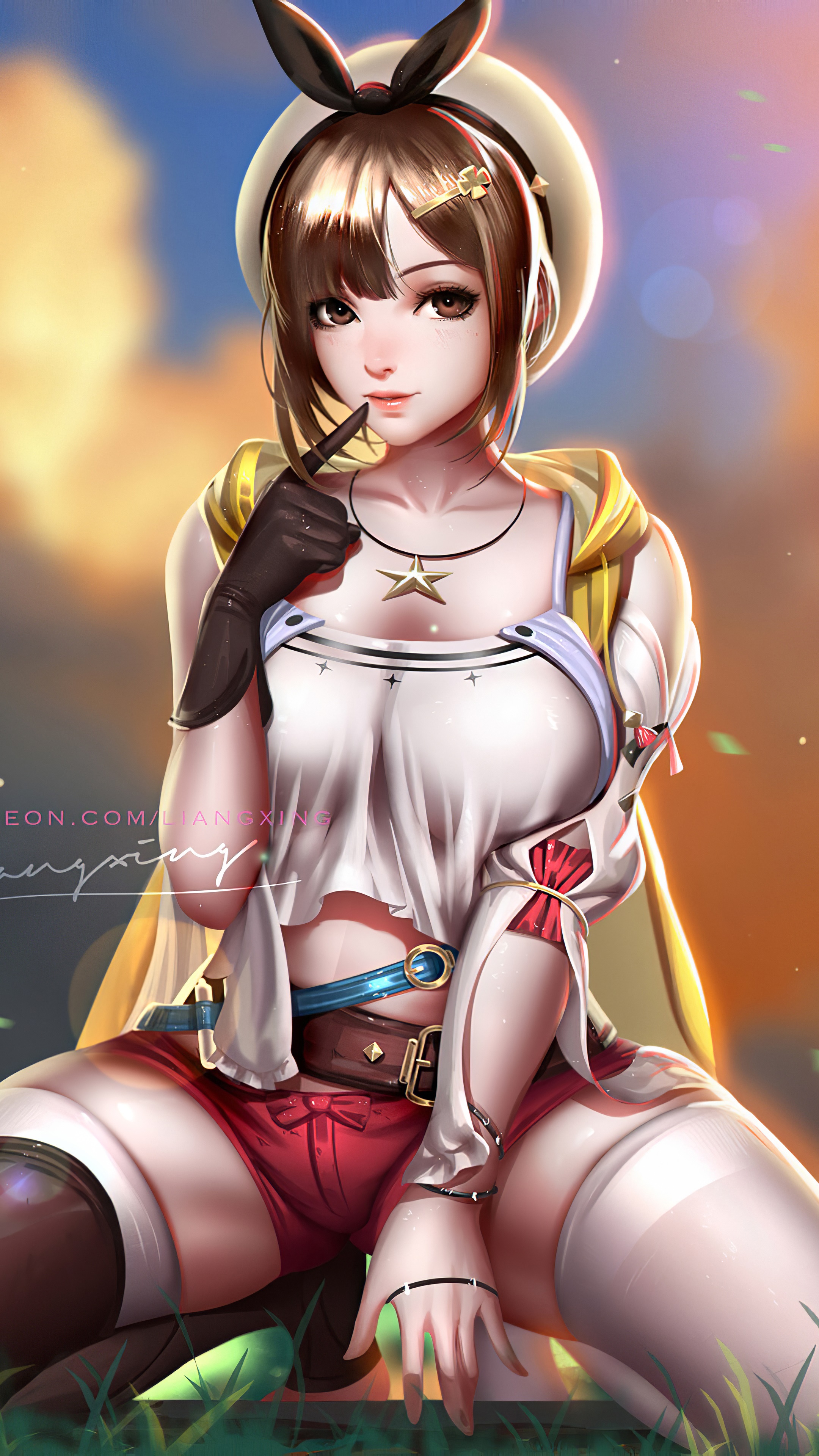 Anime girl with bunny ears and star necklace HD Phone Wallpaper