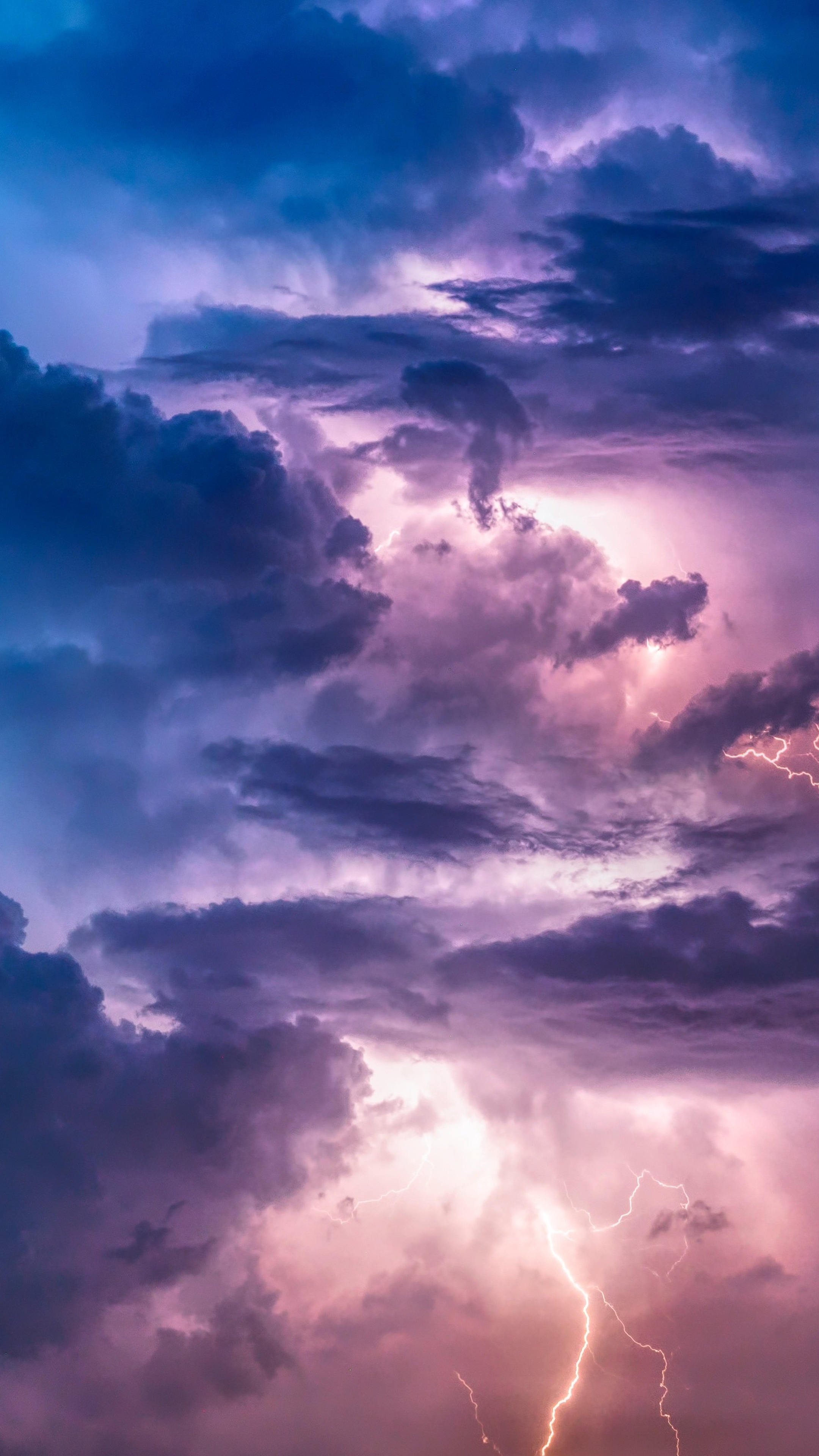 Thunderstorm with lightning in colorful clouds 4K HD Phone Wallpaper