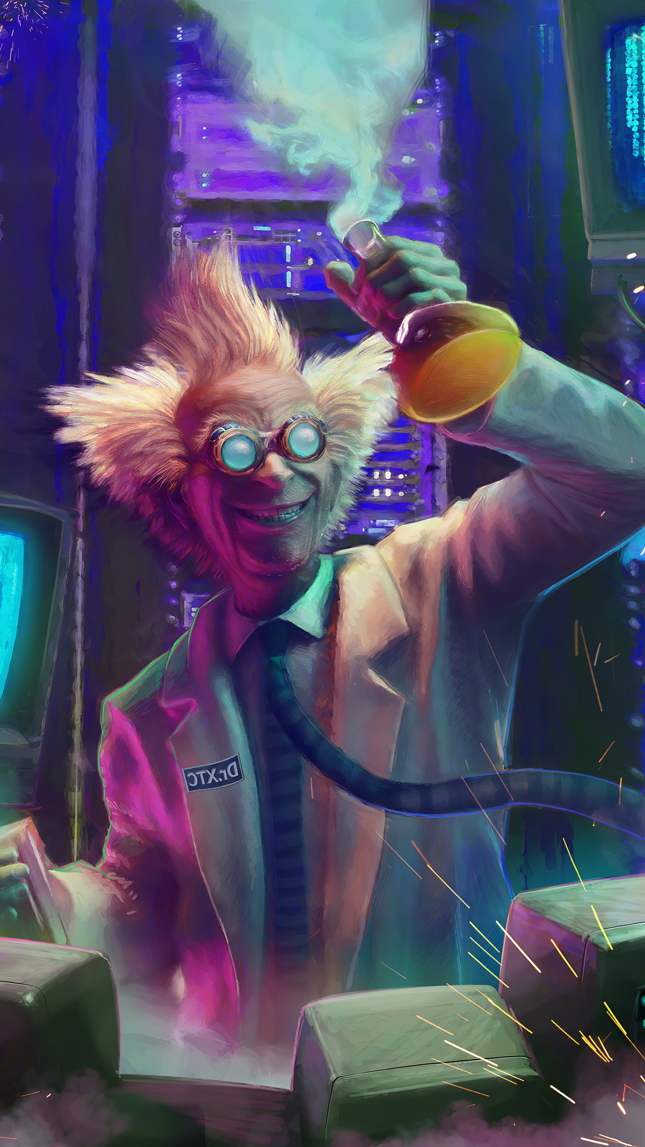 Mad scientist Dr. XTC in a laboratory HD Phone Wallpaper
