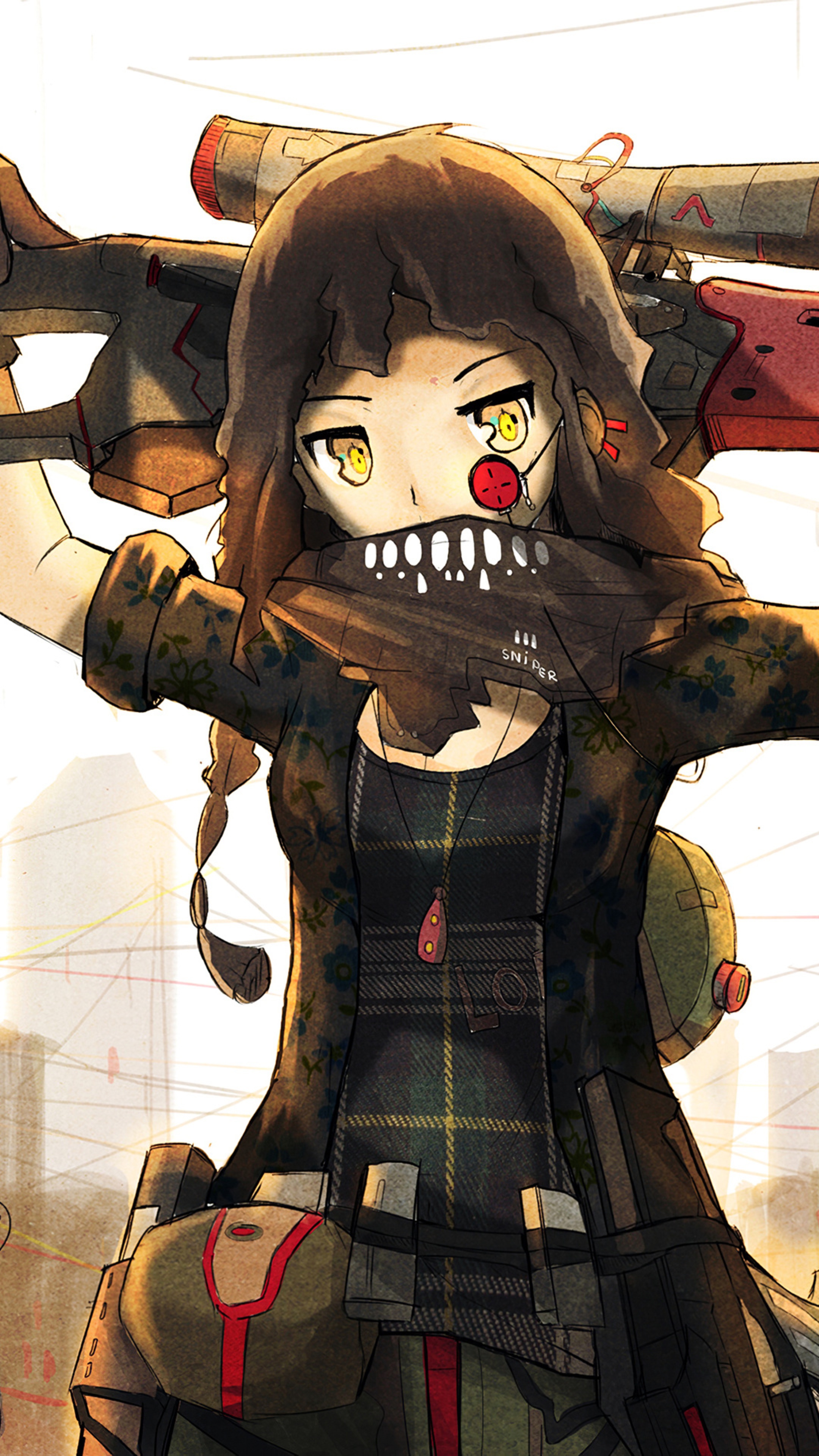 Anime girl with sniper rifle and mask HD Phone Wallpaper