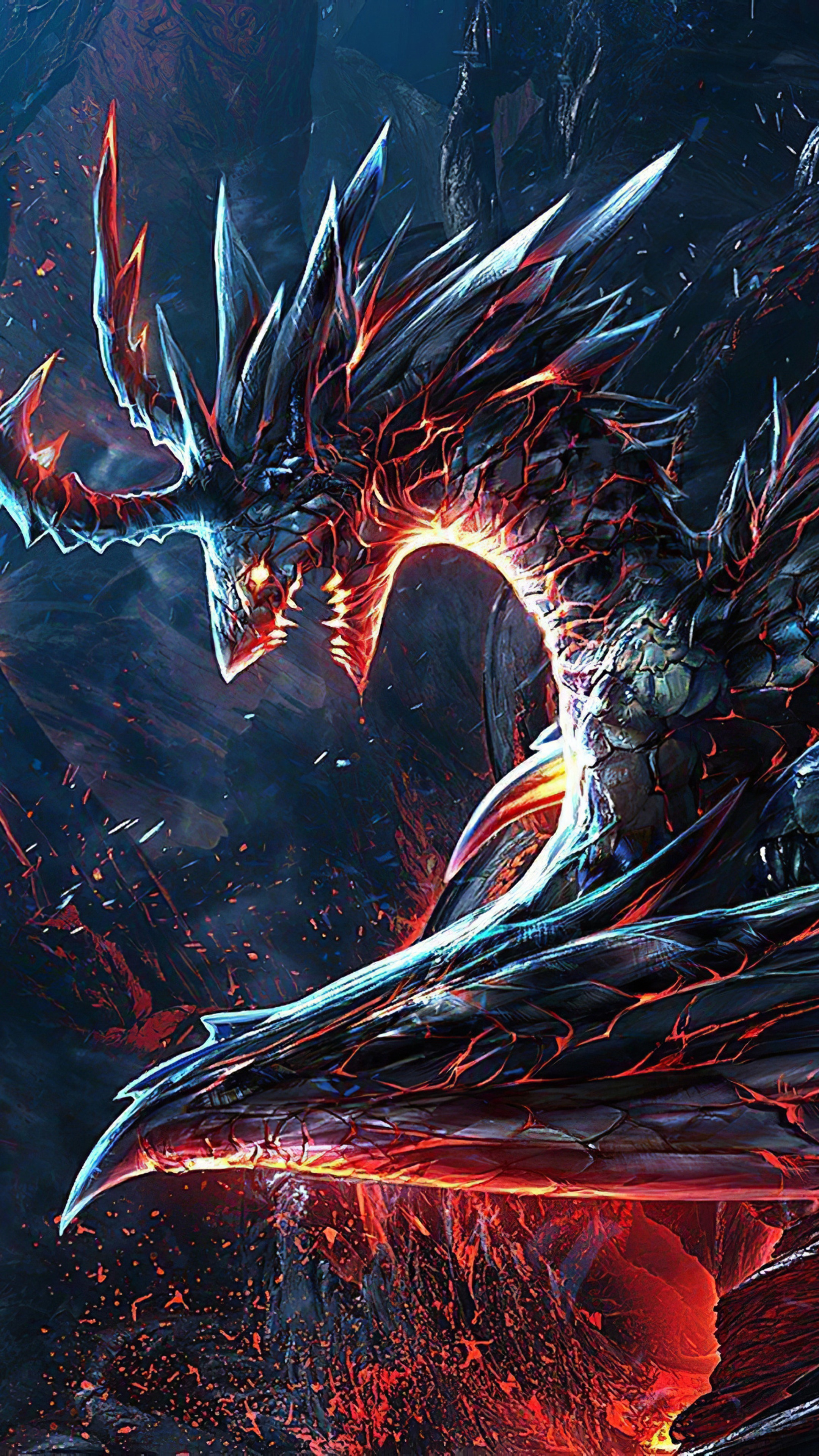Digital art of a fiery dragon HD Phone Wallpaper